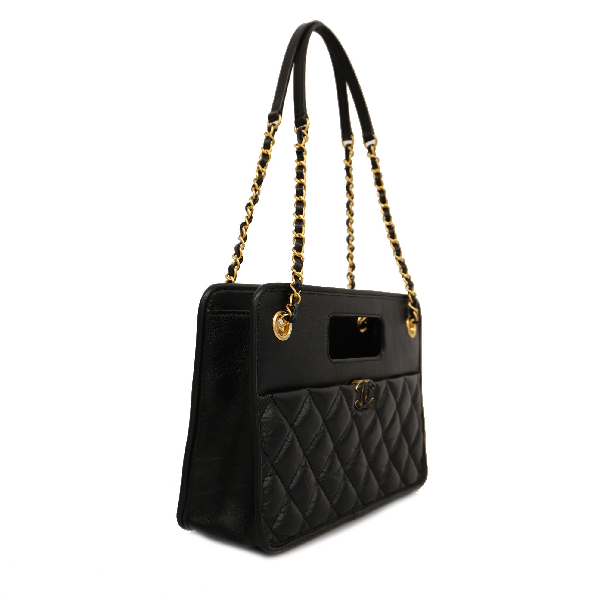 CHANELAuth  Matelasse Chain Shoulder Lambskin Women's Leather Shoulder Bag Black