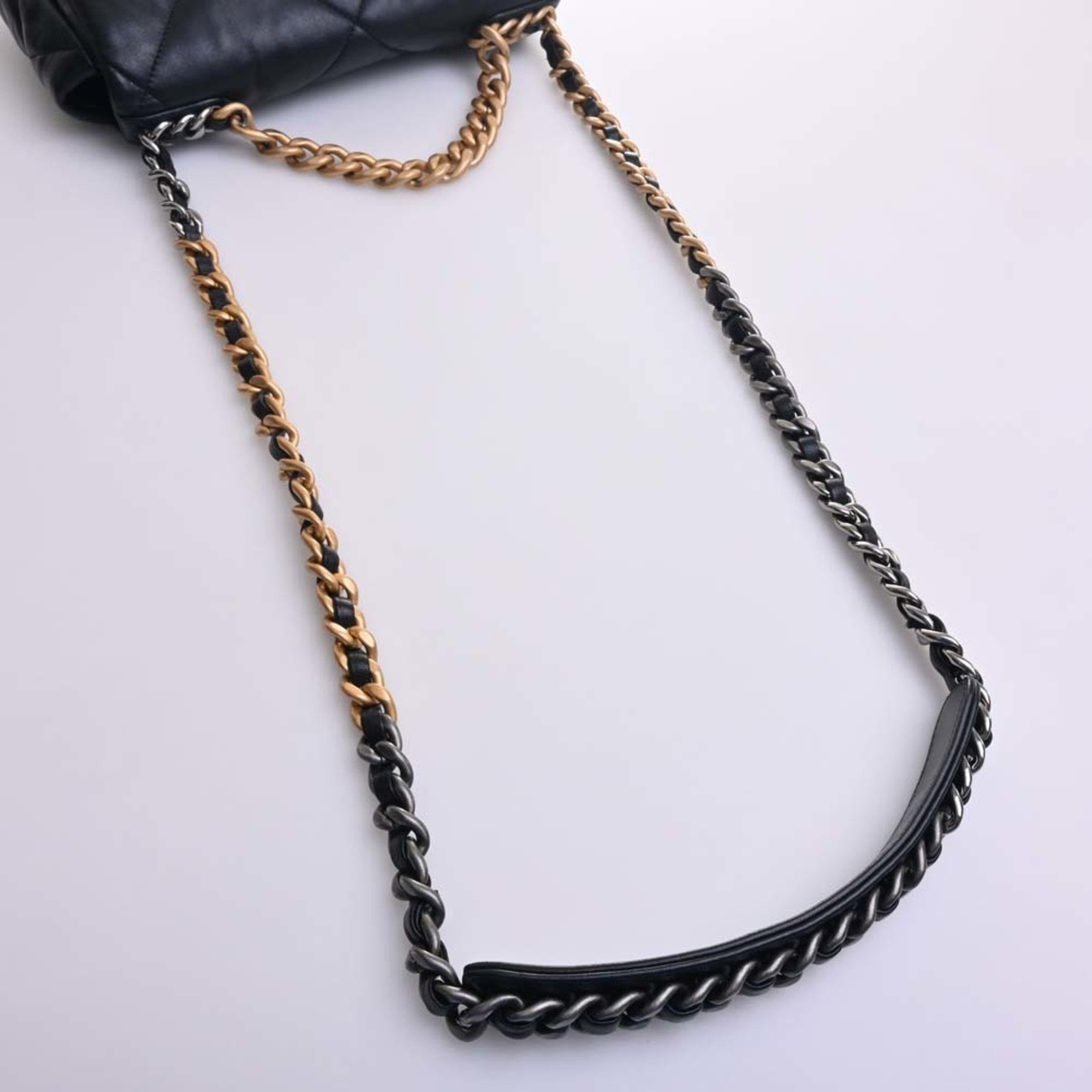 CHANEL Lambskin  19 Coco Mark Chain Shoulder Bag Black Ladies