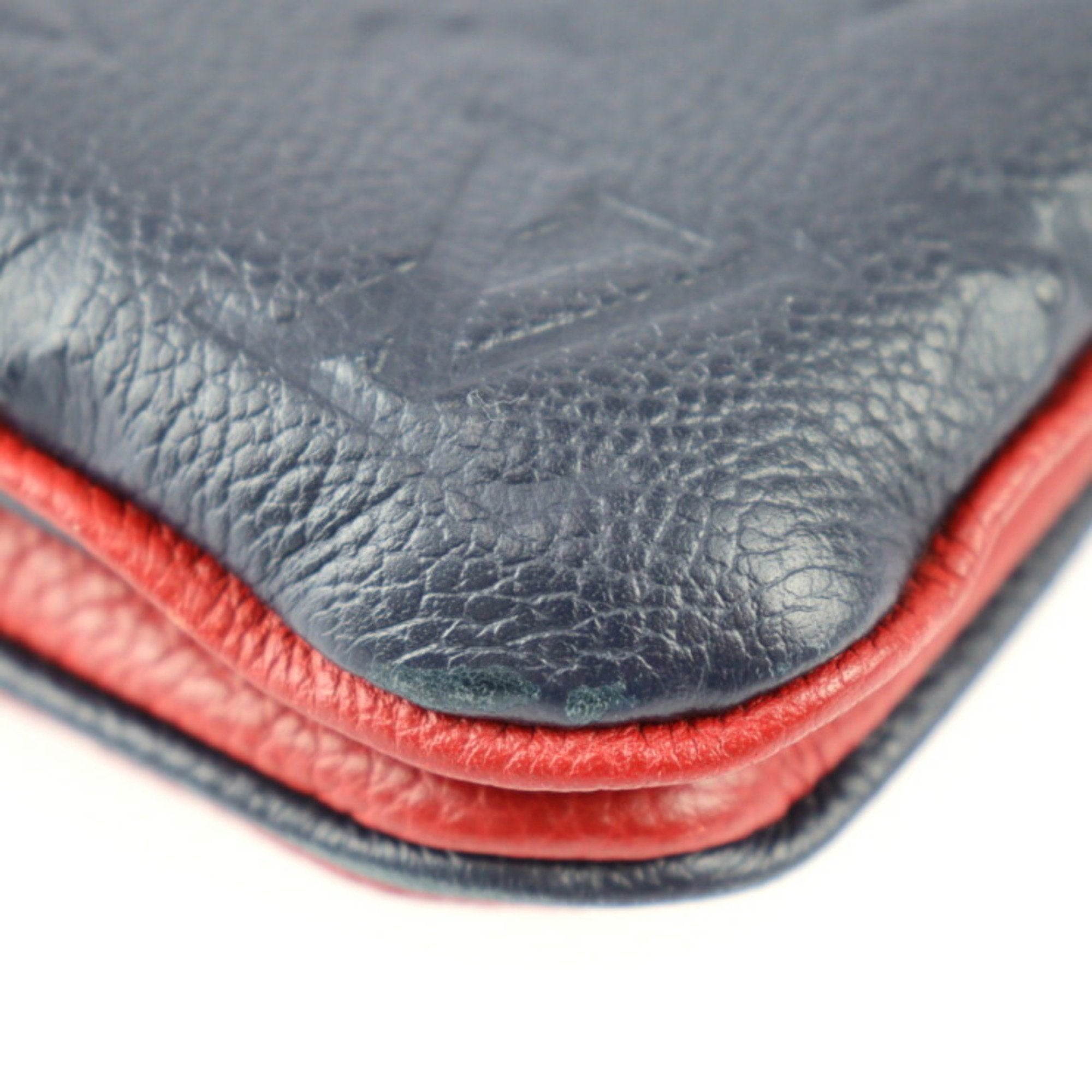 LOUIS VUITTON Pochette Double Zip Shoulder Bag M63916 Monogram Empreinte Marine Rouge Gold Hardware 2WAY Clutch Chain