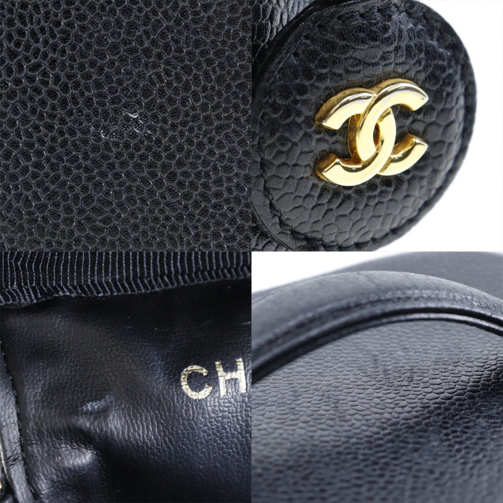 CHANEL Vanity Handbag Coco Mark Matte Caviar Skin Made in France Black Zipper Ladies