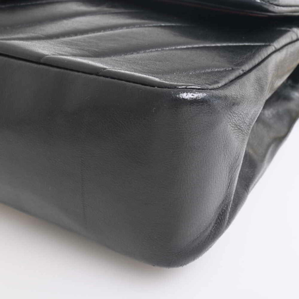 Chanel lambskin V stitch here mark W flap chain shoulder bag black