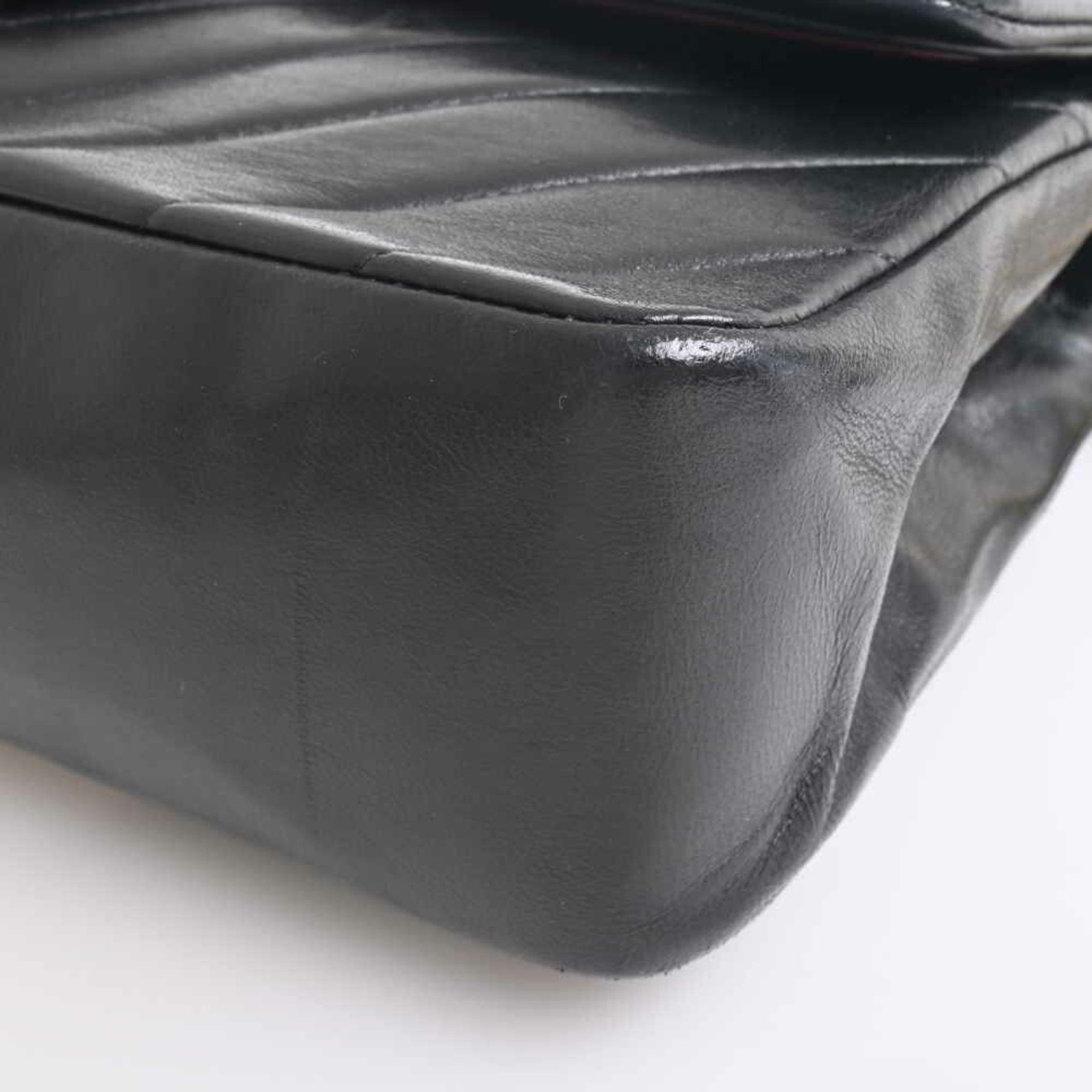 Chanel lambskin V stitch here mark W flap chain shoulder bag black
