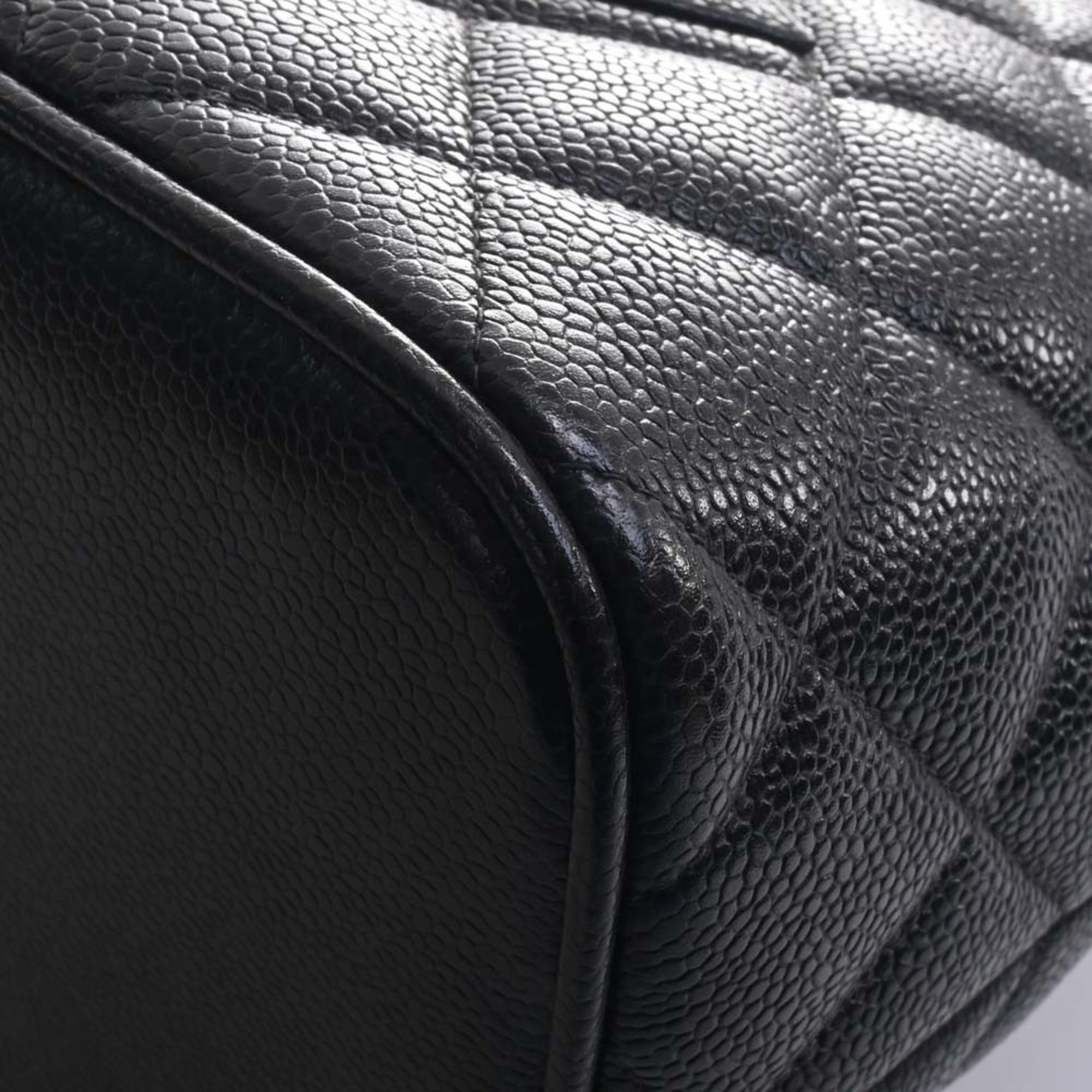 CHANEL Caviar Skin Coco Mark Reprint Tote Bag Black Ladies