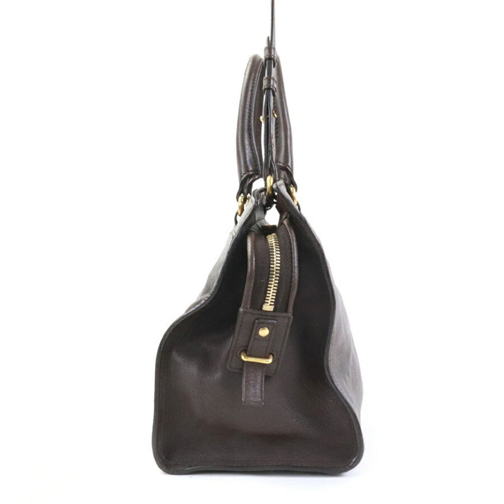 YVES SAINT LAURENT Handbag Shoulder Bag Y Line Cabas Leather Dark Brown Gold Women's e56055f