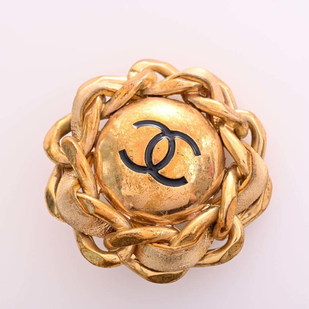 CHANEL Leather Coco Mark Earrings Gold Ladies