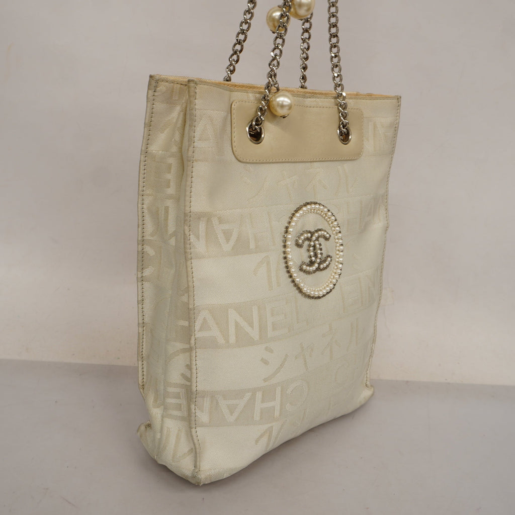 CHANELAuth  Ephemer Chain Shoulder Women's Nylon Tote Bag White
