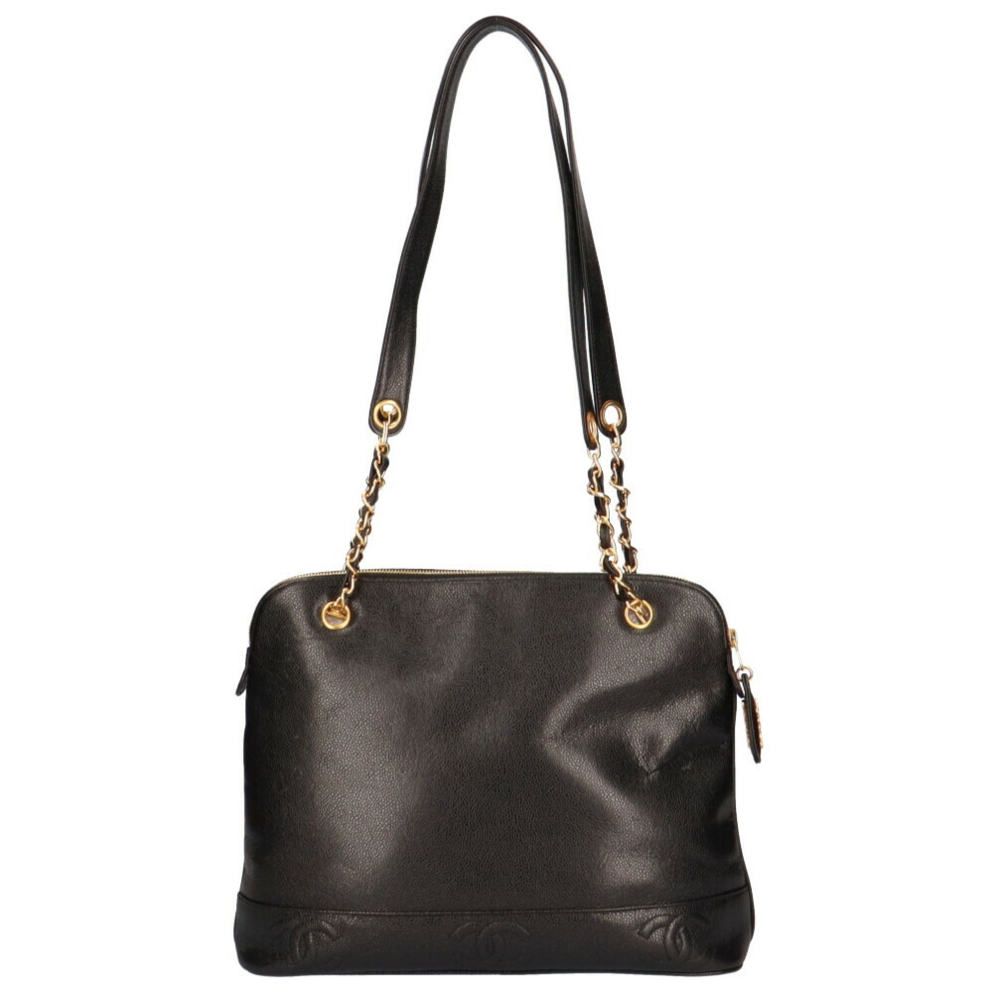 CHANEL Chain Triple Coco Shoulder Bag Caviar Skin Black Women's