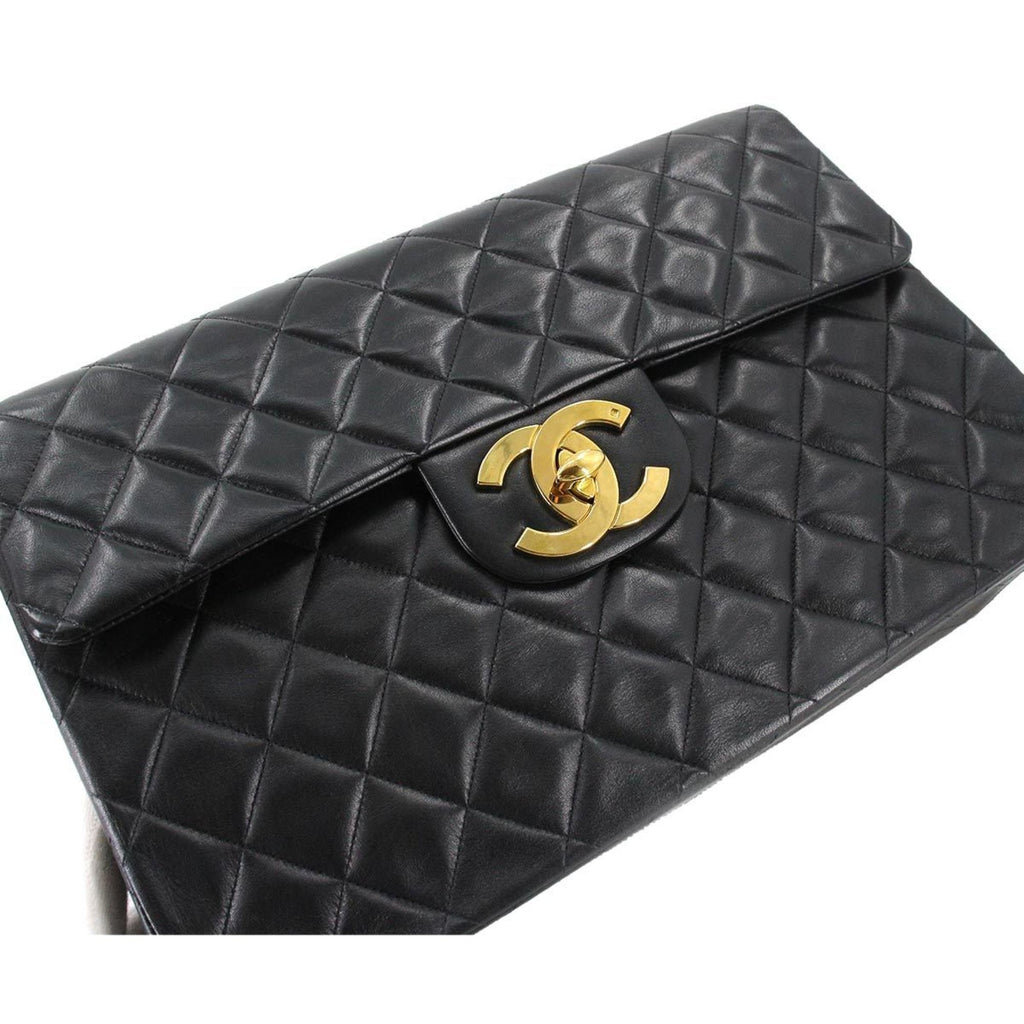 Chanel Decamato matelasse 34 chain shoulder bag leather black A01094 vintage gold metal fittings Matelasse Bag