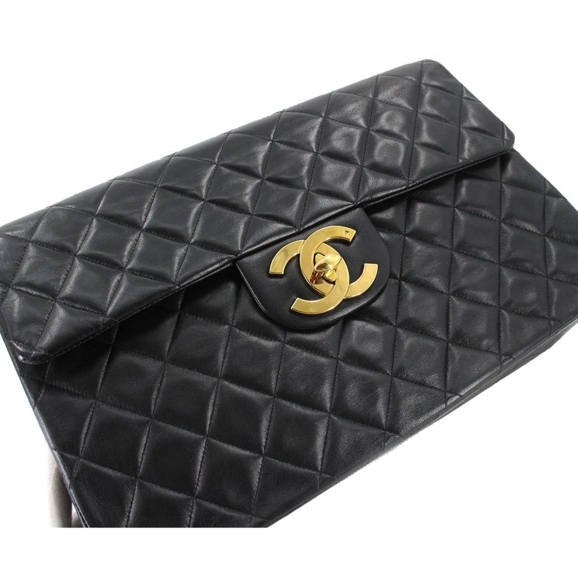Chanel Decamato matelasse 34 chain shoulder bag leather black A01094 vintage gold metal fittings Matelasse Bag