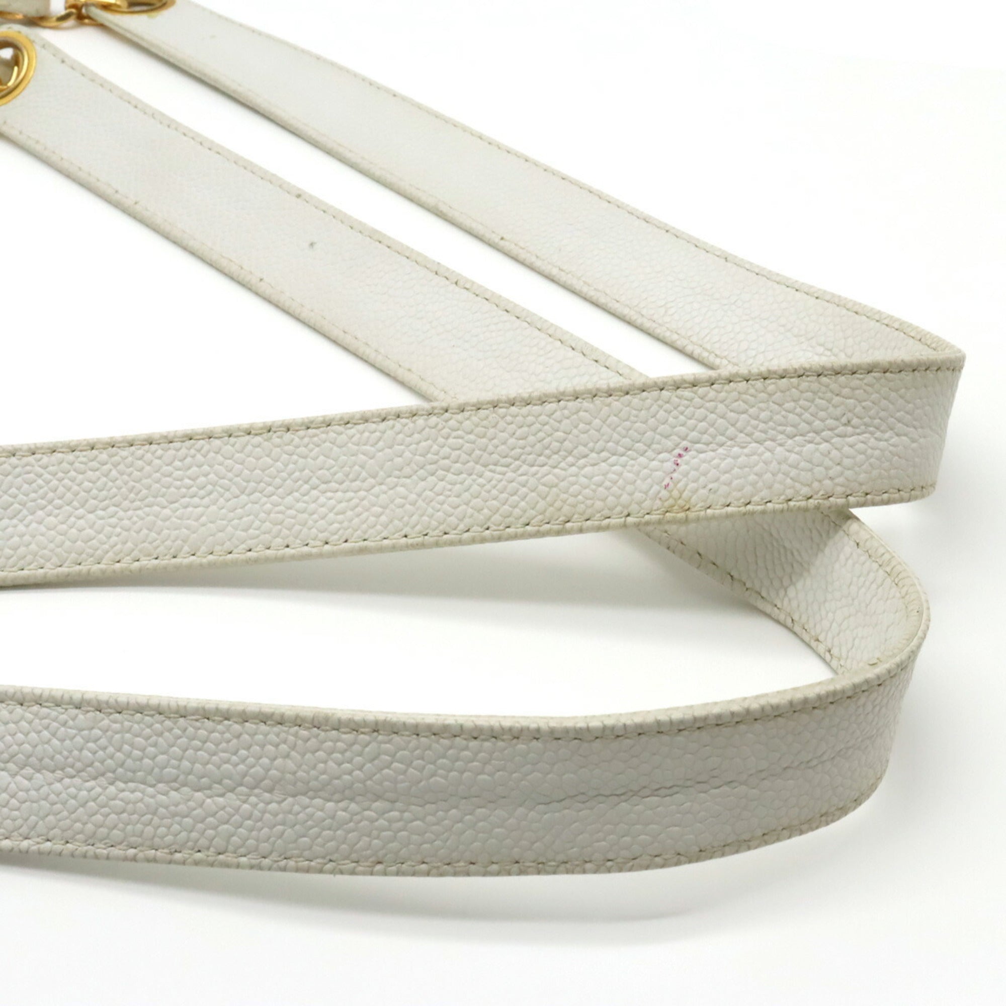 CHANEL Caviar Skin Coco Mark Chain Tote Bag Shoulder Leather White