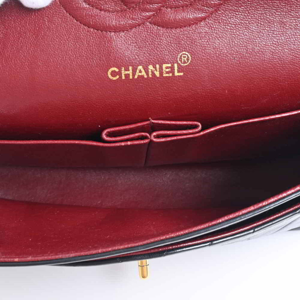 Chanel lambskin V stitch here mark W flap chain shoulder bag black