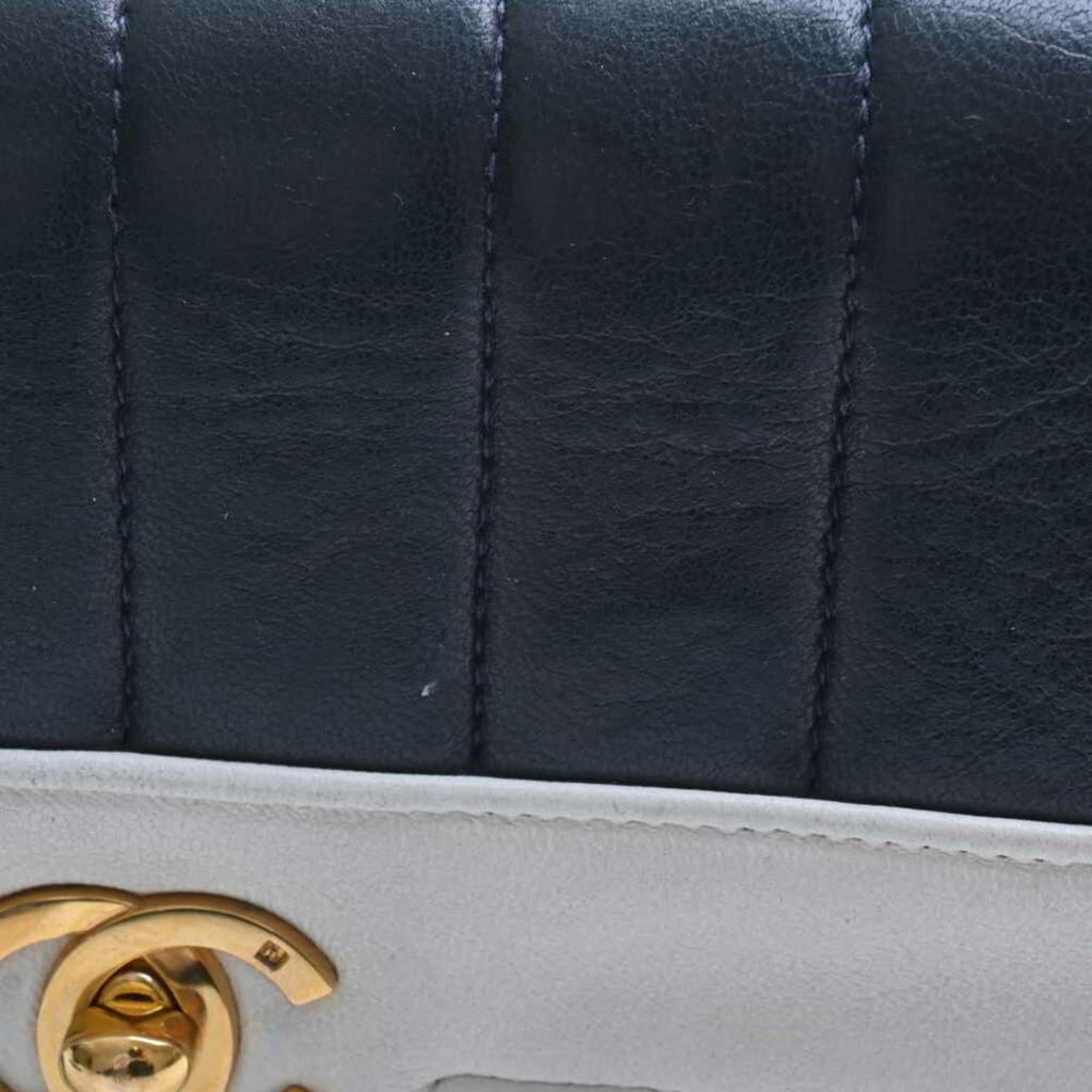 Chanel Lambskin Mademoiselle Coco Mark Mini Chain Shoulder Bag Navy White
