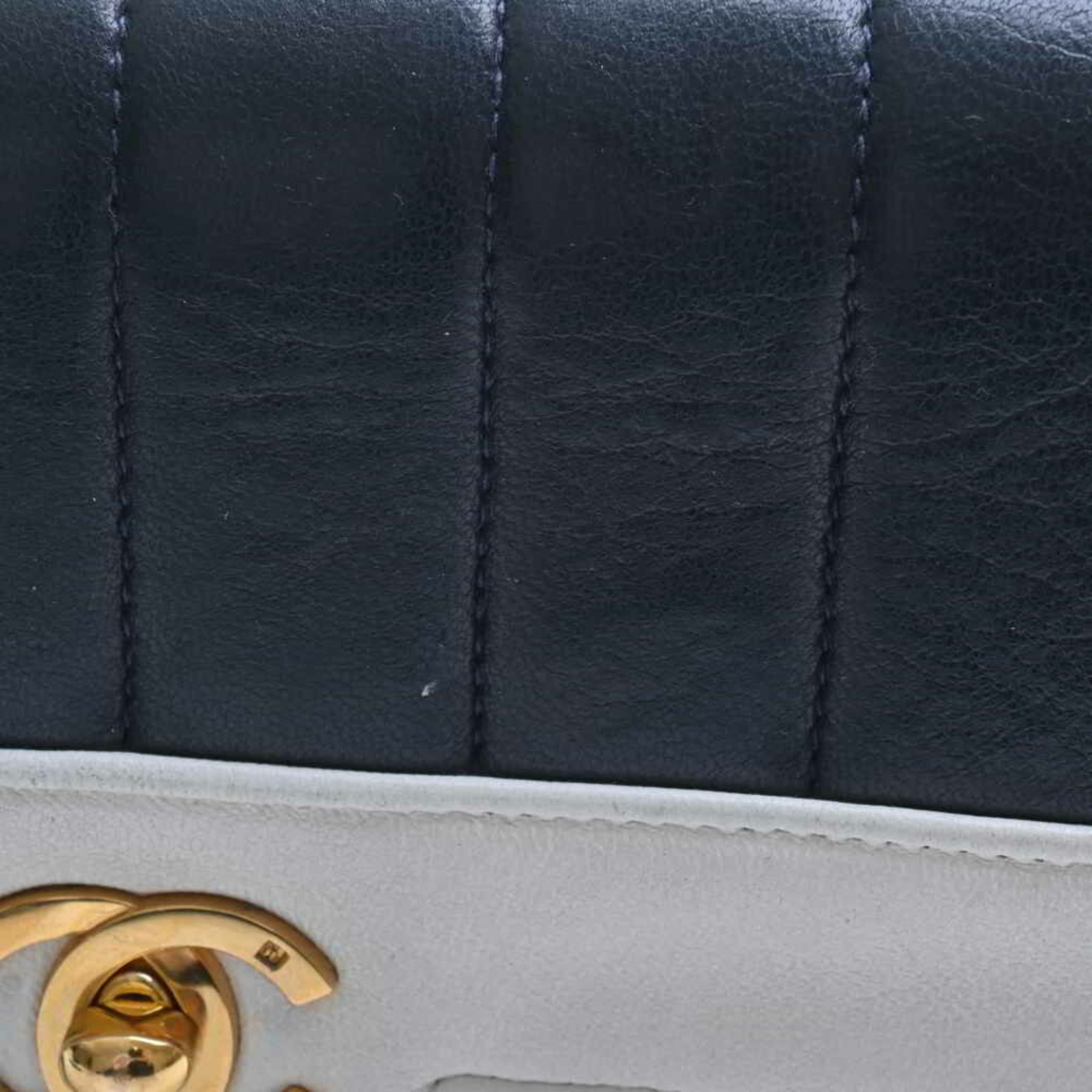 Chanel Lambskin Mademoiselle Coco Mark Mini Chain Shoulder Bag Navy White