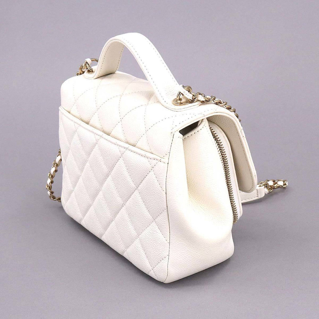 CHANEL Matelasse Business Affinity 2way Hand Shoulder Bag Caviar Skin White A93607