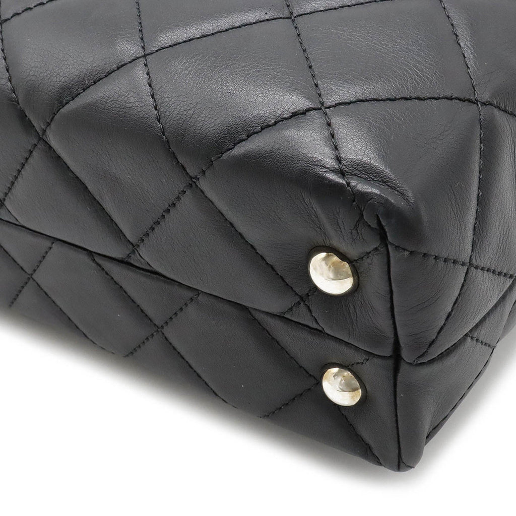 CHANEL matelasse here mark chain tote bag shoulder leather black