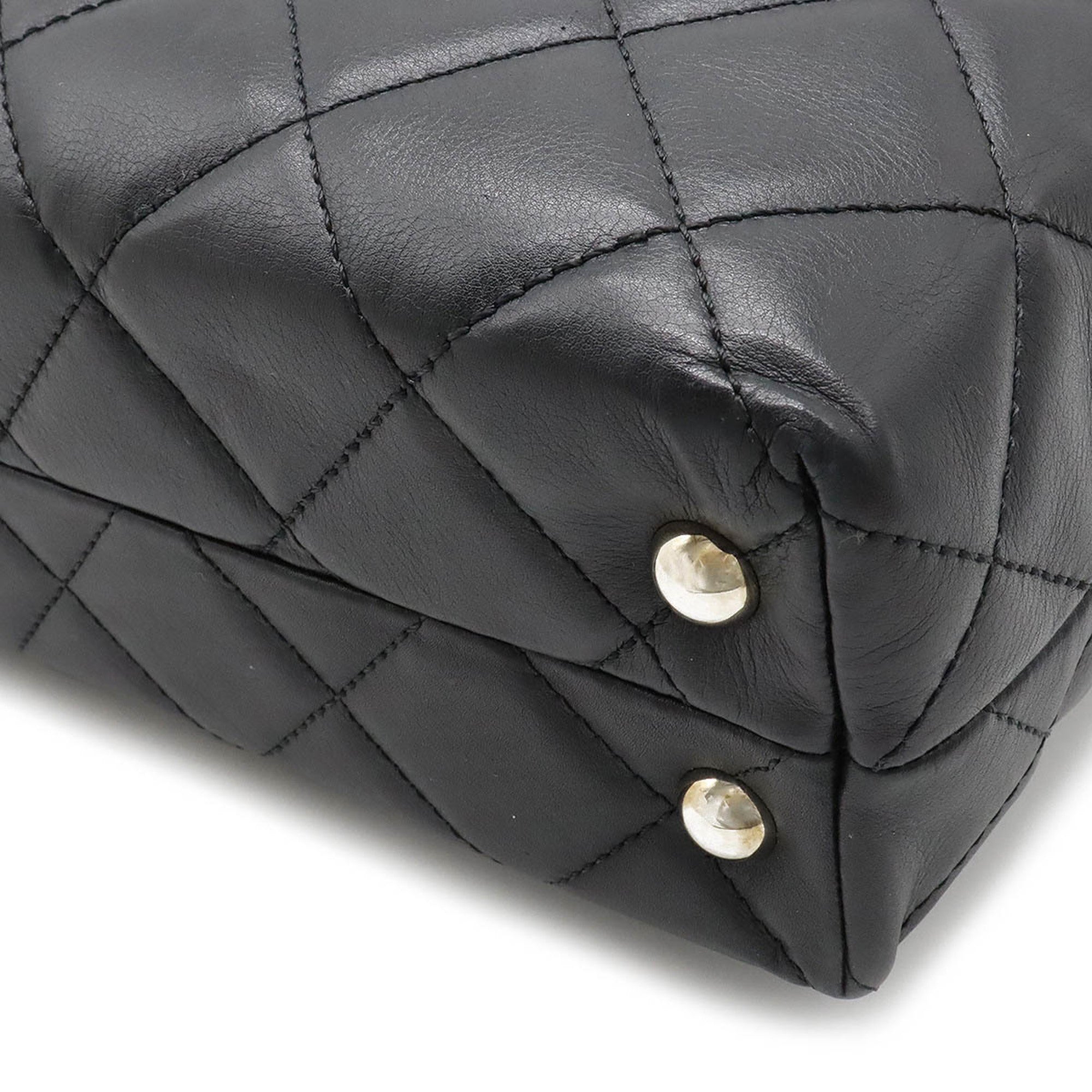 CHANEL matelasse here mark chain tote bag shoulder leather black