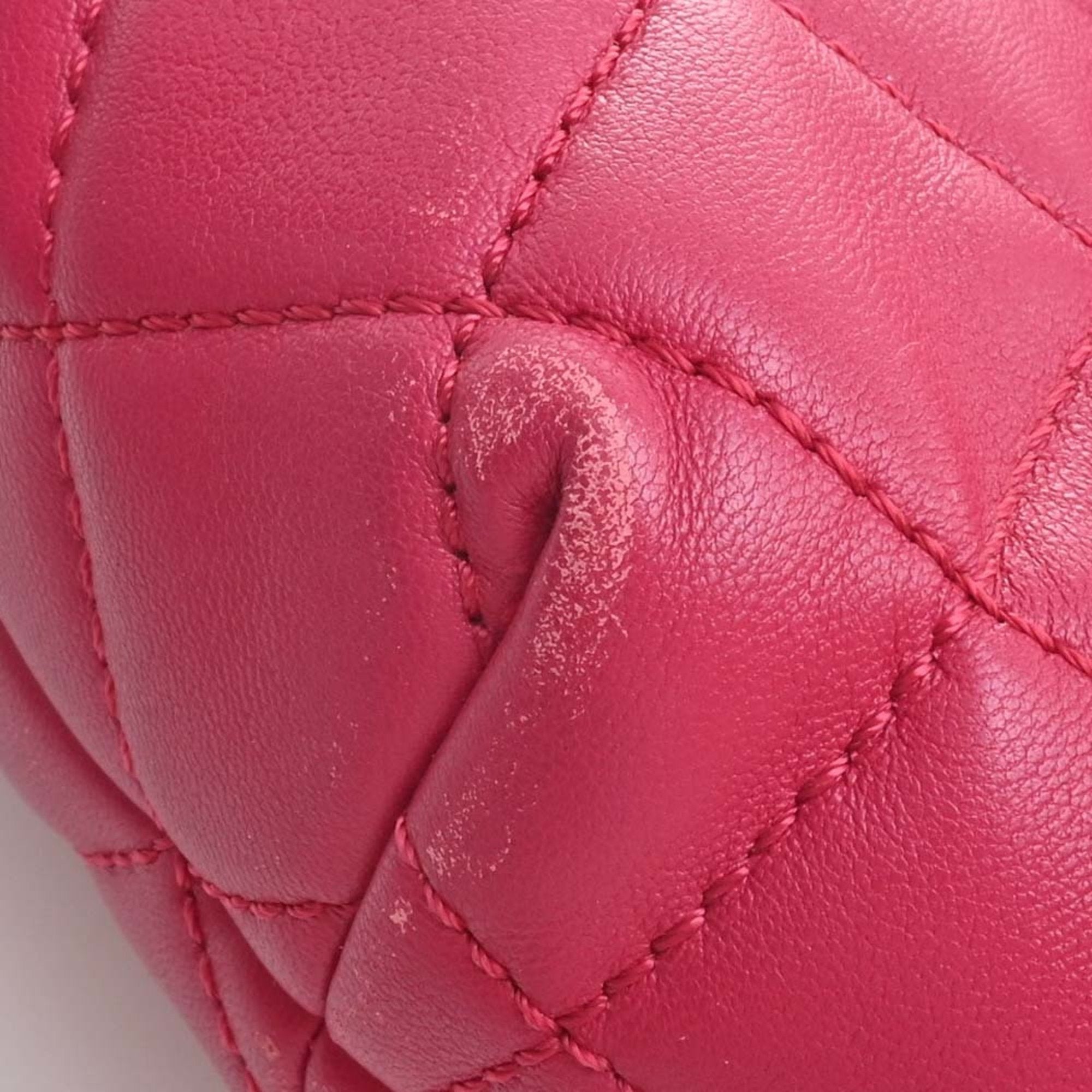 CHANEL Lambskin Matelasse Coco Mark Chain Shoulder Bag Red Ladies