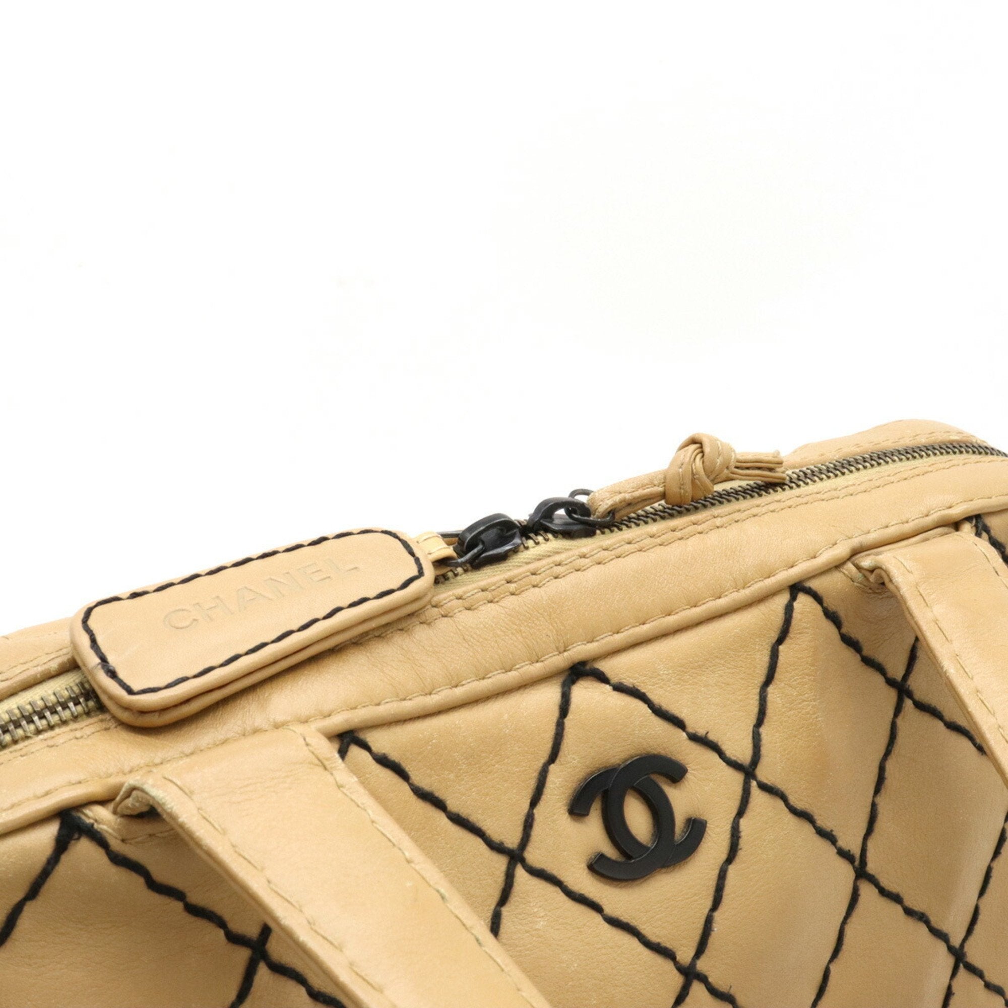 CHANEL Wild Stitch Coco Mark Tote Bag Handbag Leather Beige A14693