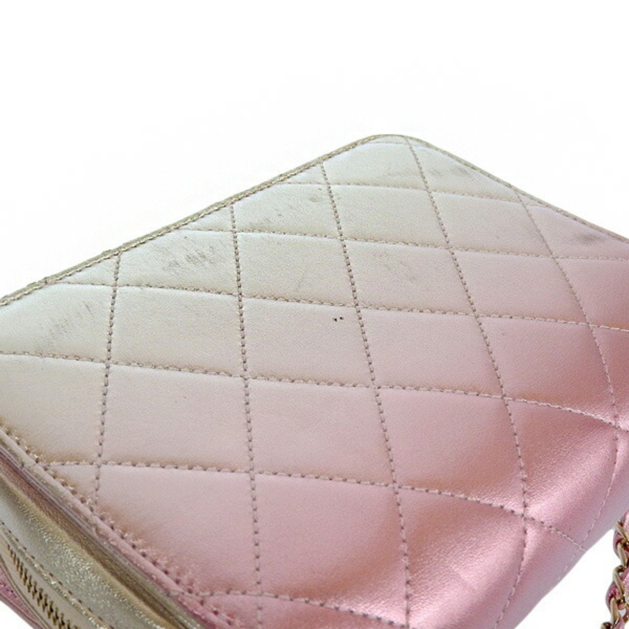 CHANEL Leather Matelasse Coco Mark Chain Shoulder Bag Metallic Pink Ladies