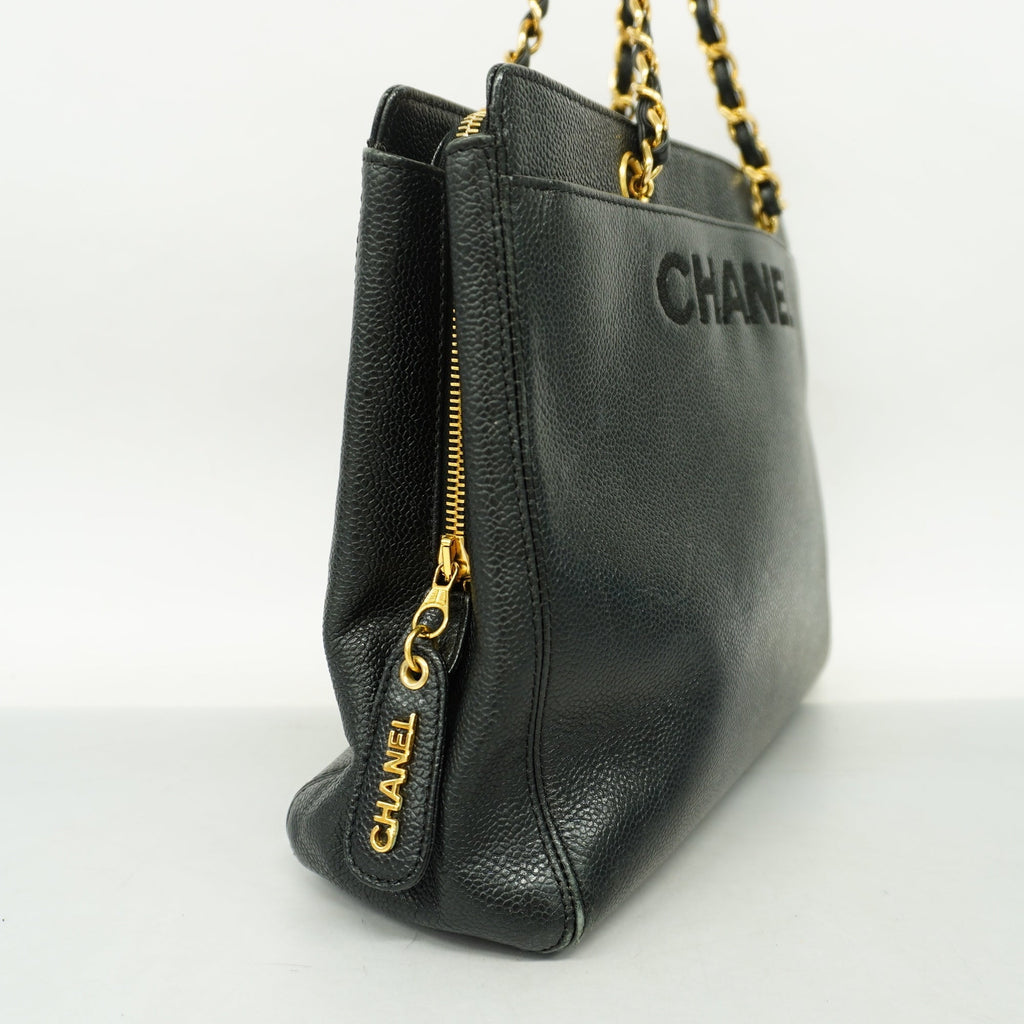 CHANELAuth  Reprint Tote Women's Caviar Leather Bag Black