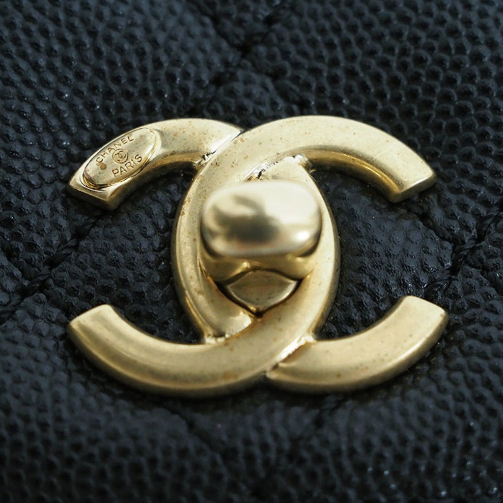 CHANEL Coco Handle Handbag Black A92990 Caviar Skin Women's