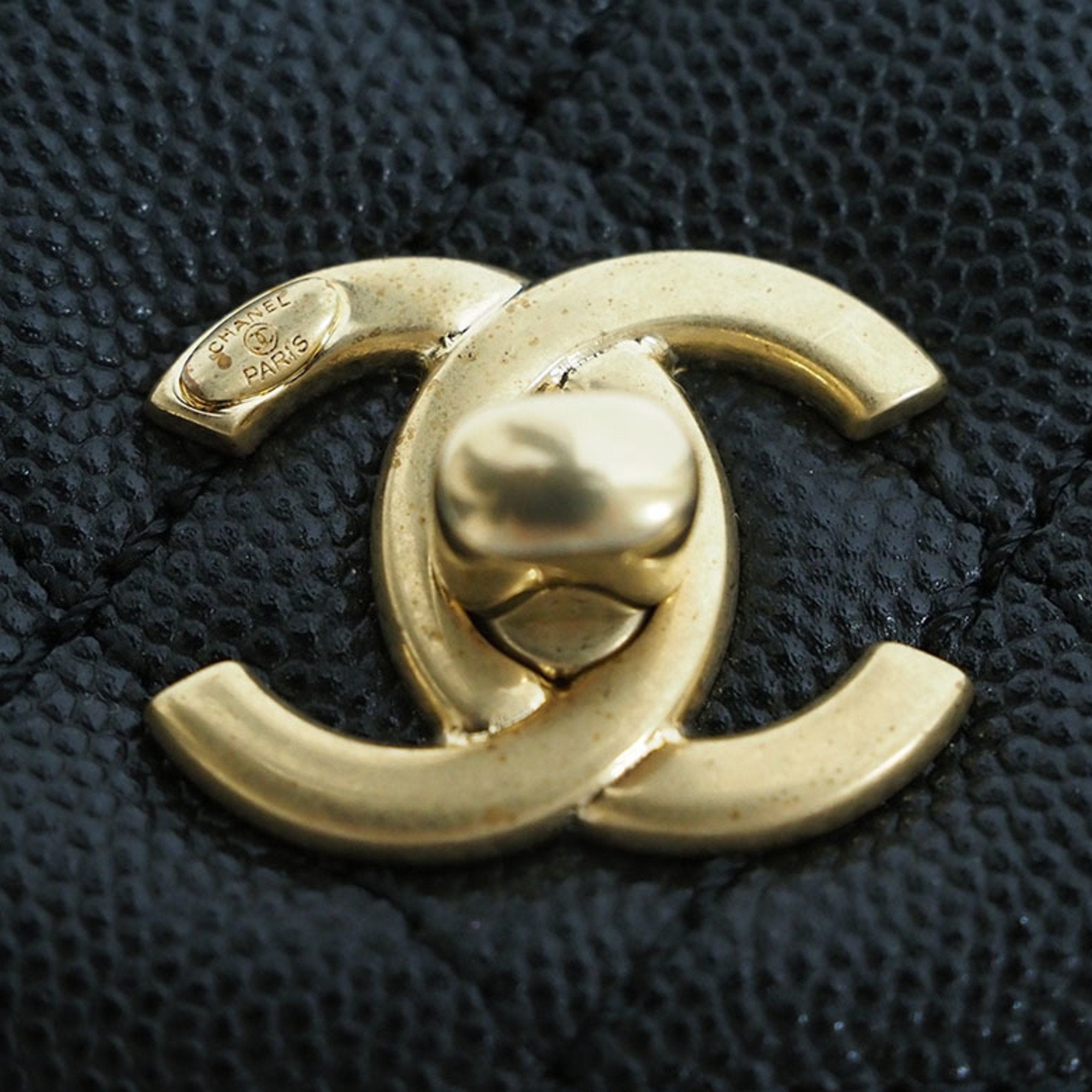 CHANEL Coco Handle Handbag Black A92990 Caviar Skin Women's
