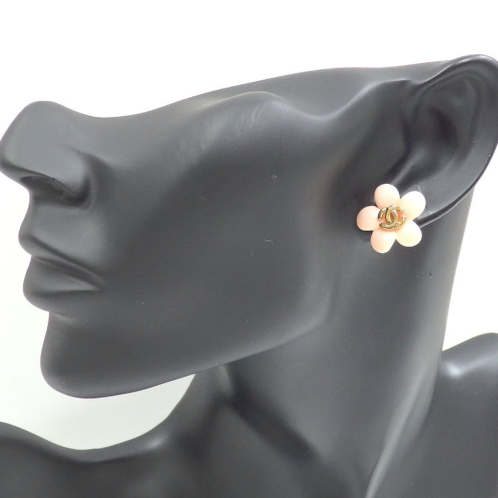 CHANEL Flower Motif Coco Mark Earrings Ladies GP Pink