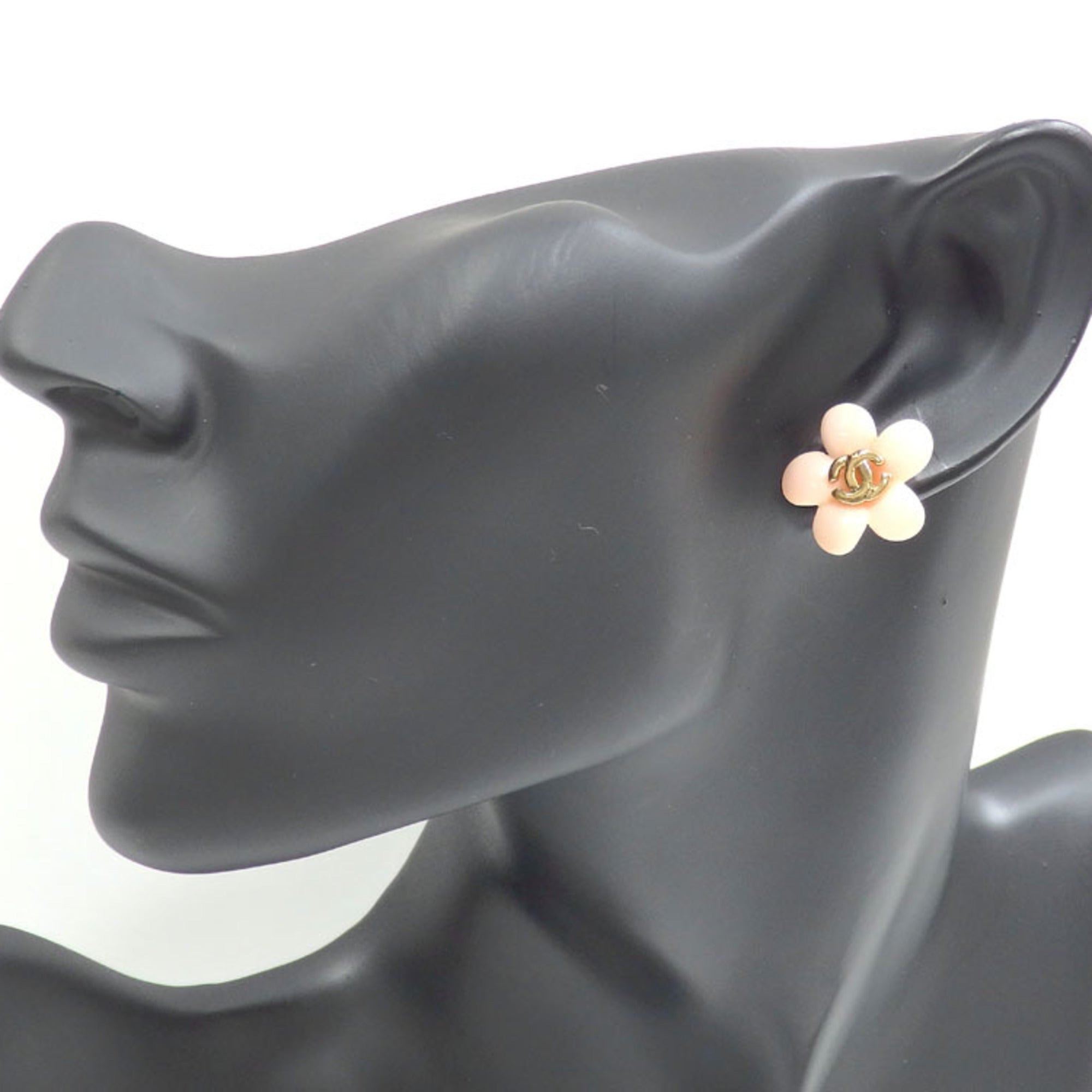 CHANEL Flower Motif Coco Mark Earrings Ladies GP Pink