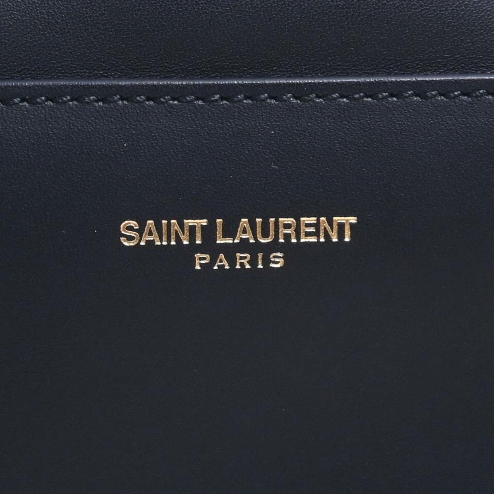 SAINT LAURENT Baby Duffle Leather Boston Bag Handbag 330958 Navy Ladies