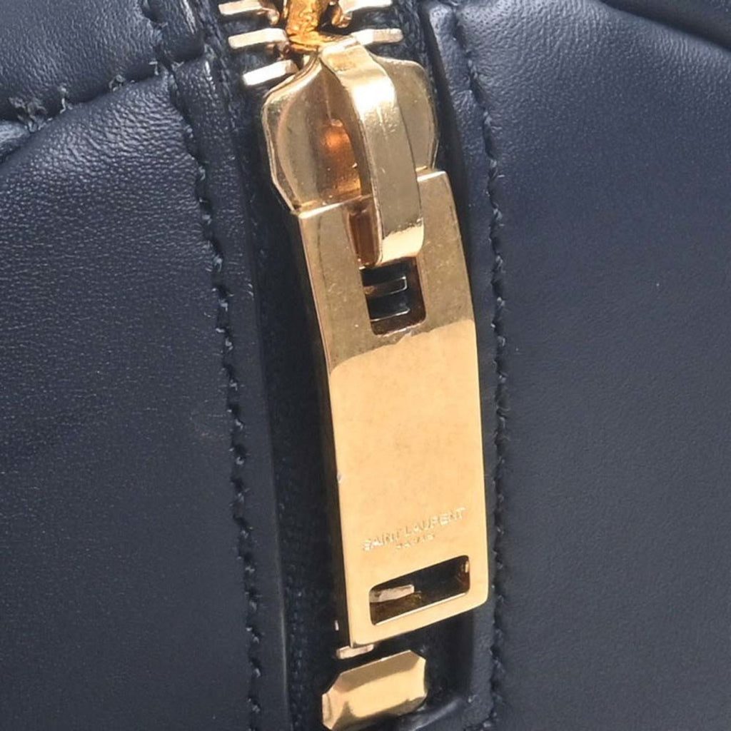 SAINT LAURENT Baby Duffle Leather Boston Bag Handbag 330958 Navy Ladies