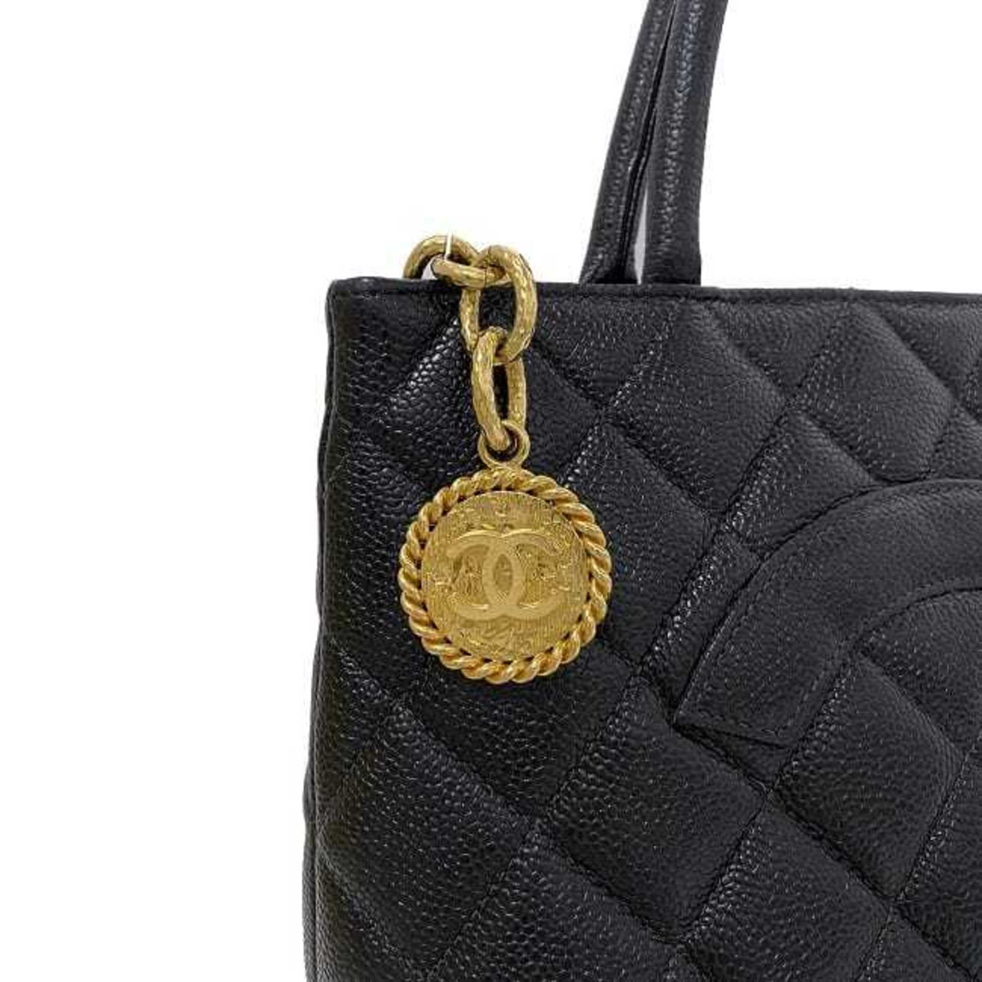 CHANEL reprint tote black gold A01804 bag leather caviar skin No. 5  coco mark quilting stitch
