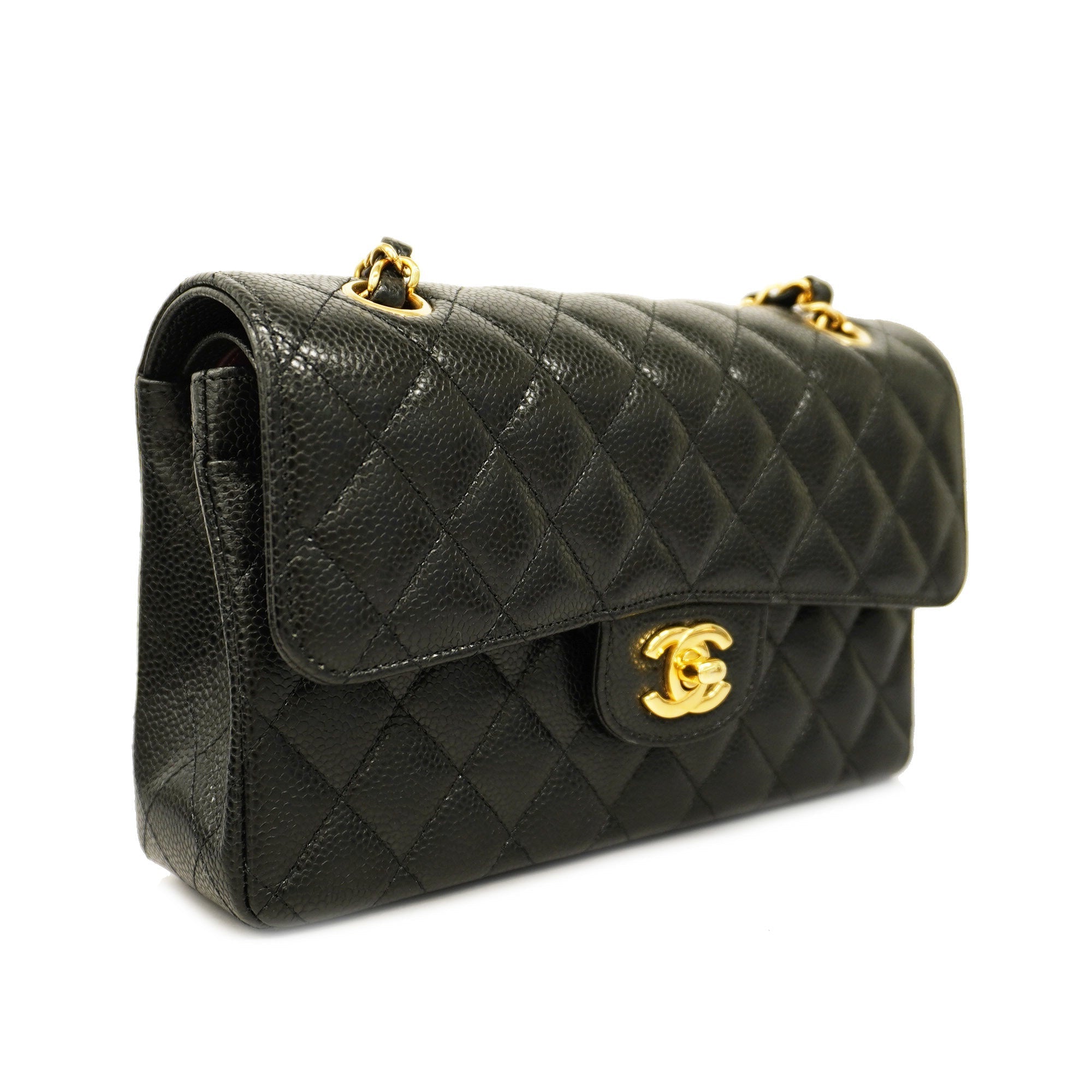 CHANELAuth  Matelasse W Flap W Chain Women's Leather Shoulder Bag Black