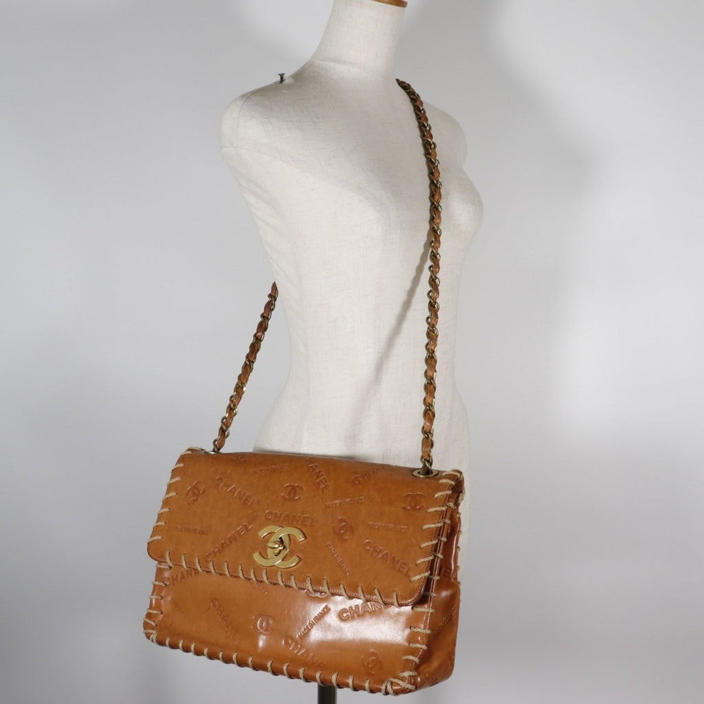CHANEL Chain Shoulder Bag Coco Mark Logo Vintage Tanned Leather Brown/Gold Hardware Women's