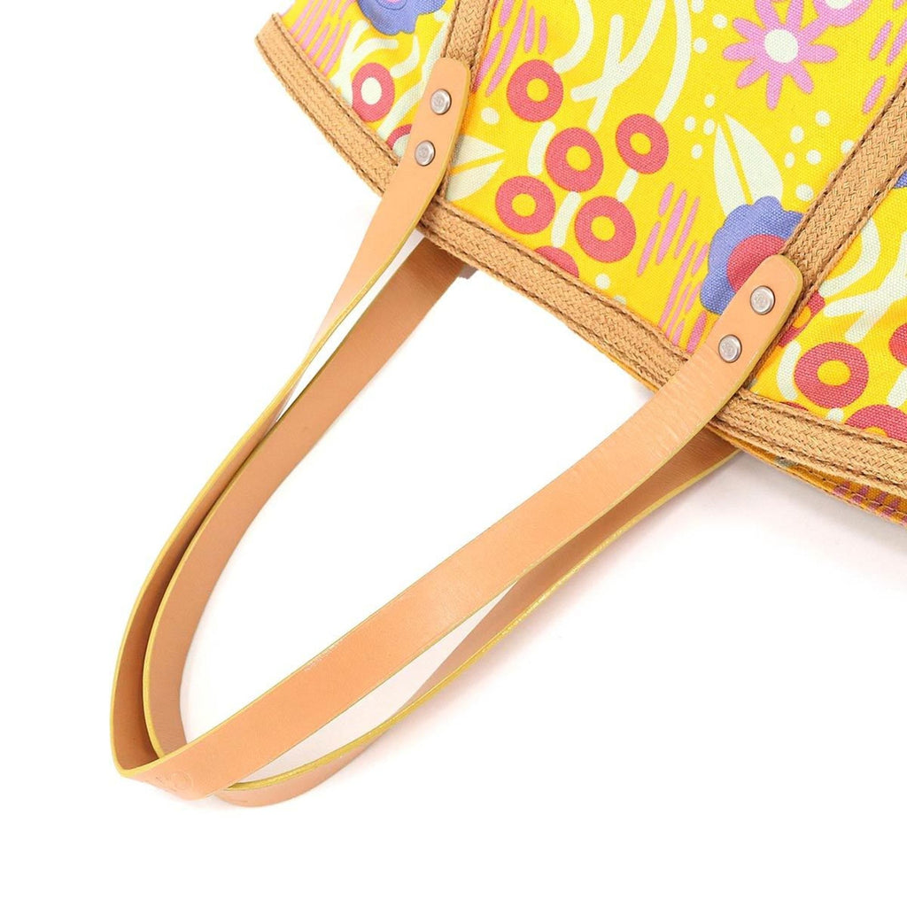 CHANEL high summer flower print tote bag canvas leather yellow multicolor A22078 silver metal fittings Deauville MM