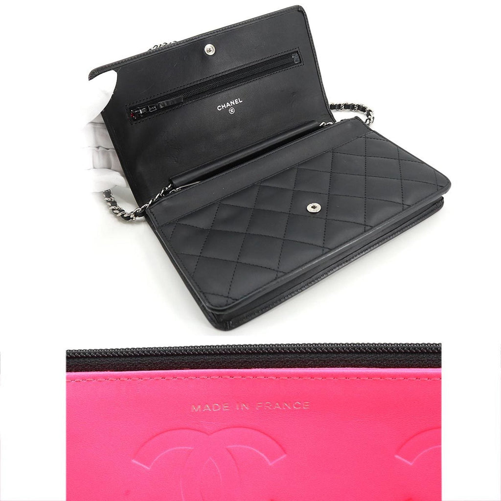 CHANEL cambon line chain wallet folio long leather enamel black silver metal fittings A46646 Cambon Line Chain Wallet