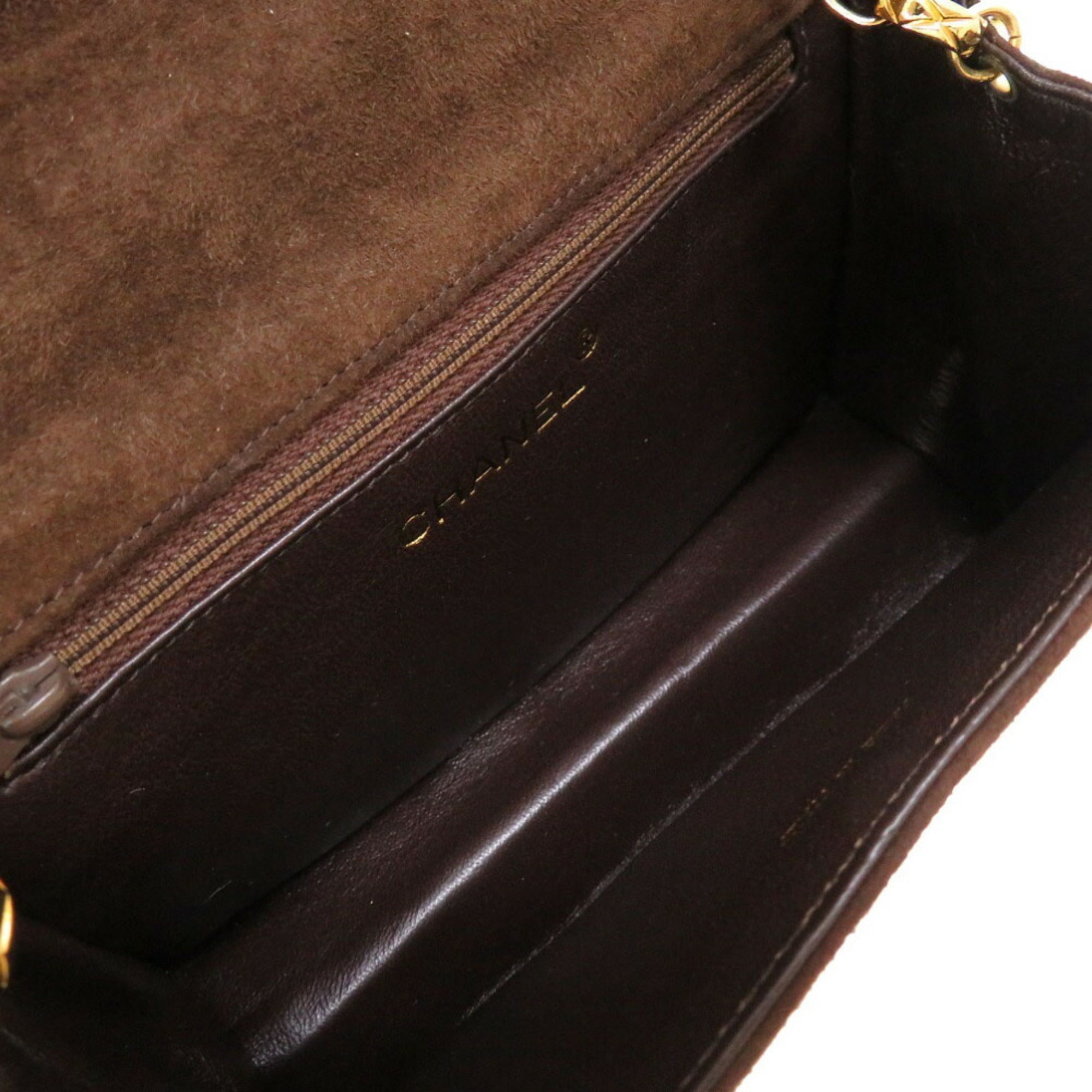CHANEL Matelasse Coco Mark Suede Brown Shoulder Bag