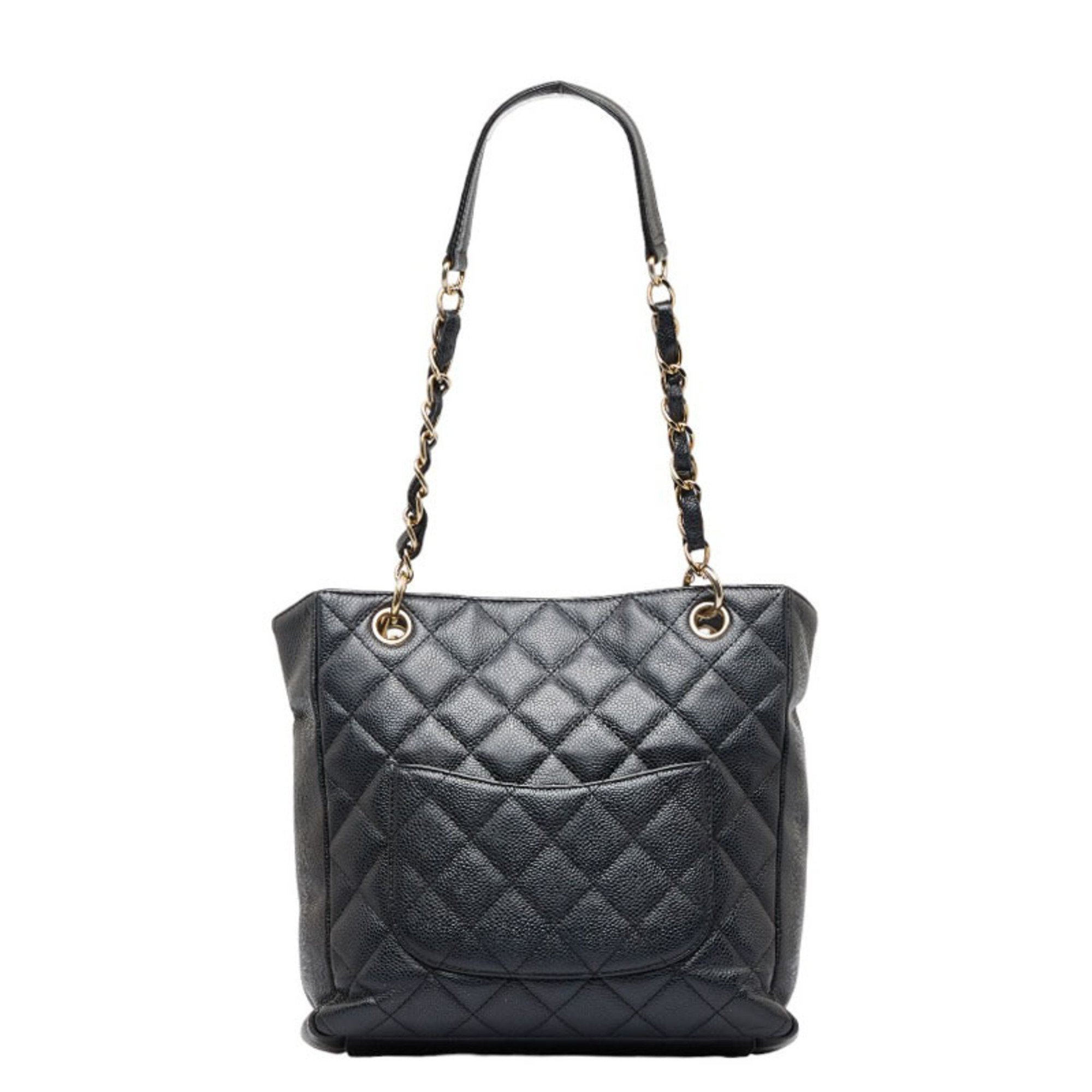 CHANEL Cocomark matelasse PST tote chain handbag black gold caviar skin ladies
