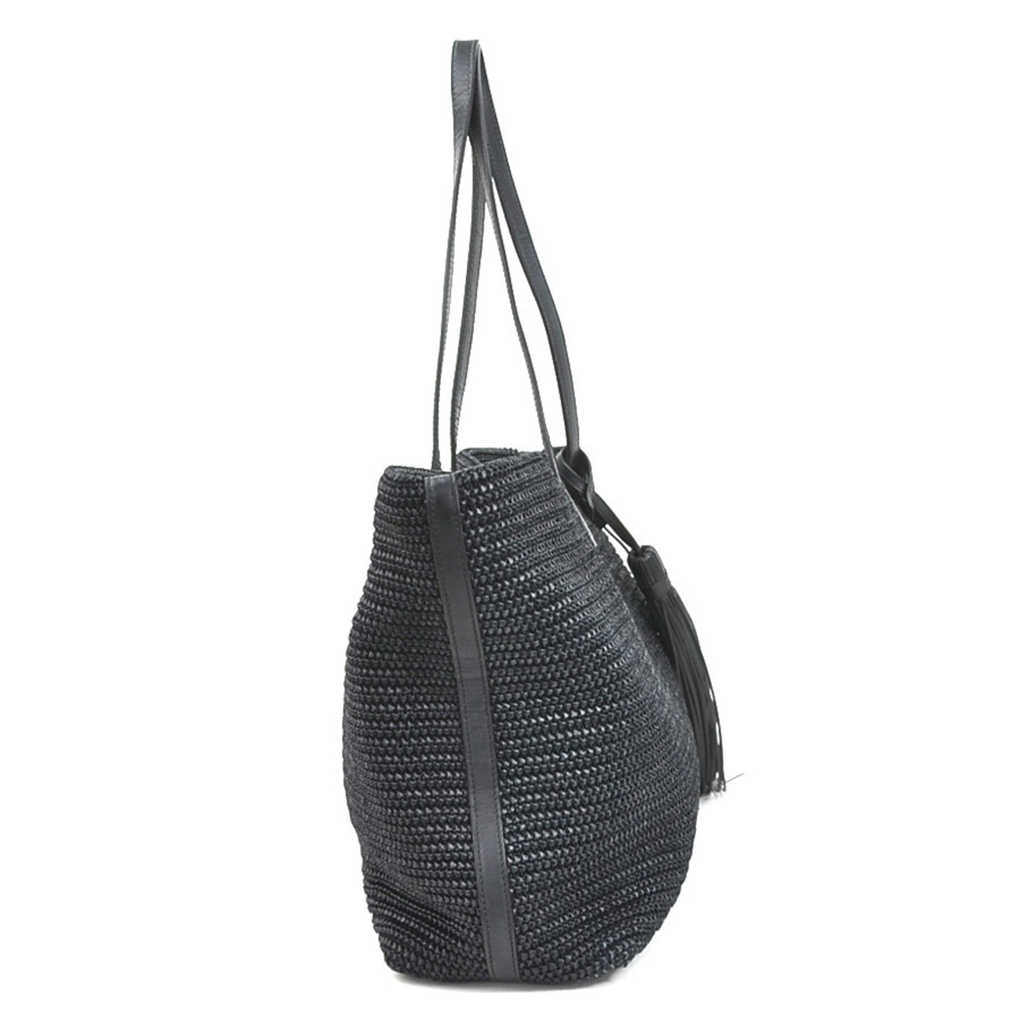 SAINT LAURENT Shoulder Bag Raffia/Leather Black Women's 490793