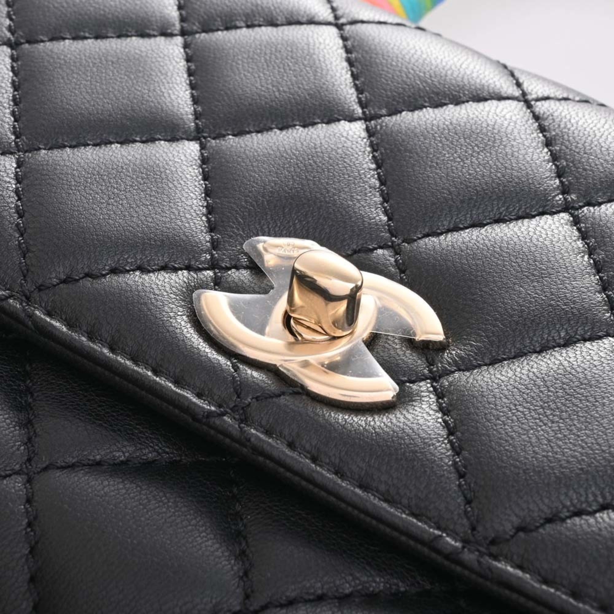 CHANEL Leather Matelasse Coco Mark Chain Shoulder Bag Black/Multicolor Women's