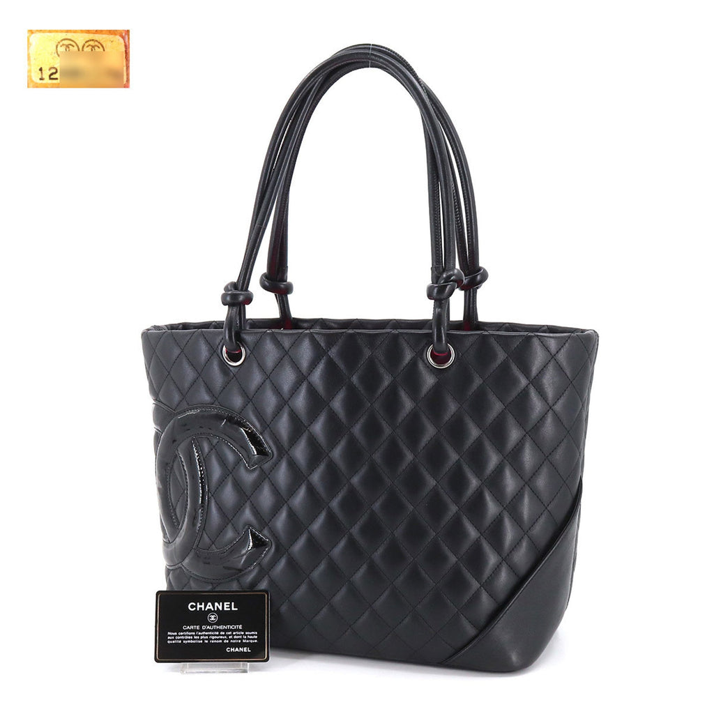 CHANEL Cambon Line Large Tote Bag Leather Enamel Black A25169