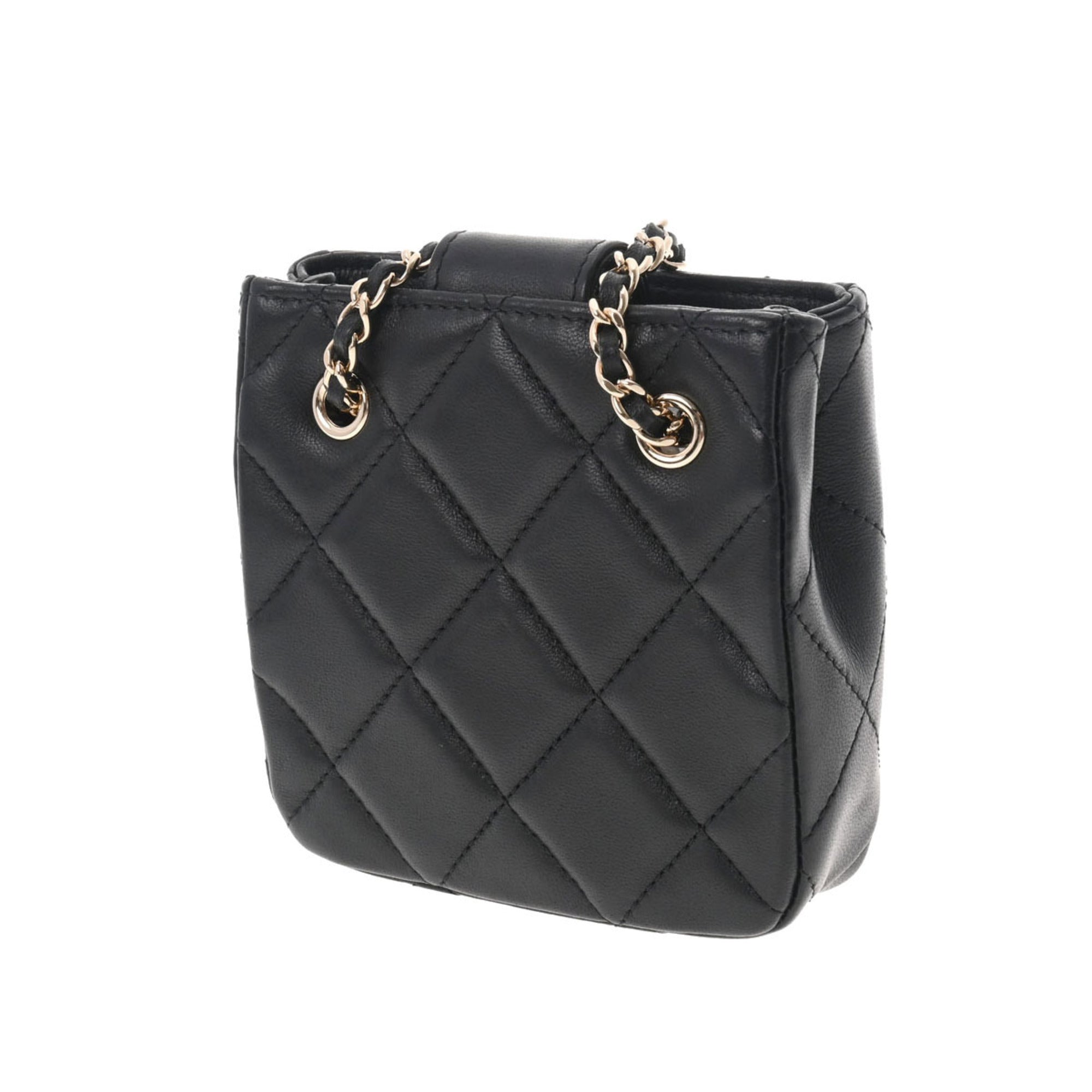 CHANEL Matelasse Pochette Chain Shoulder Black Women's Lambskin Bag