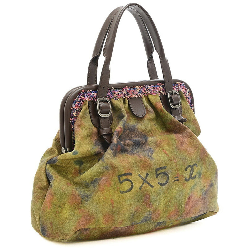 CHANEL Embroidery Graffiti Clasp Handbag Khaki A92791