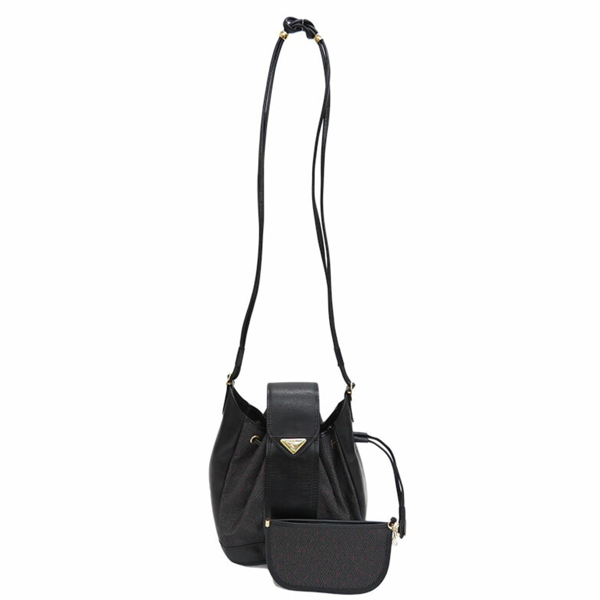 YVES SAINT LAURENT Vintage Crossbody Shoulder Bag Black Leather Women's