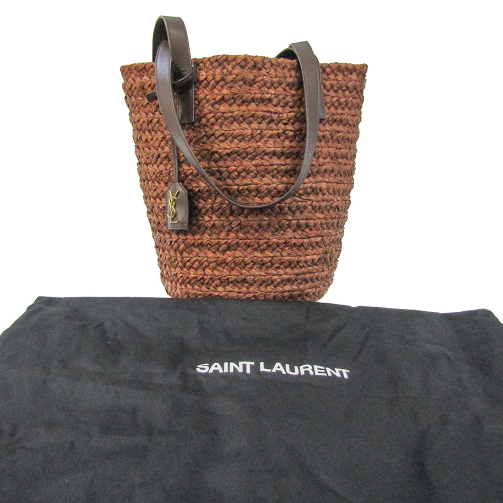 SAINT LAURENT Pannier Small 579518 Women's Raffia,Leather Tote Bag Brown,Dark Brown