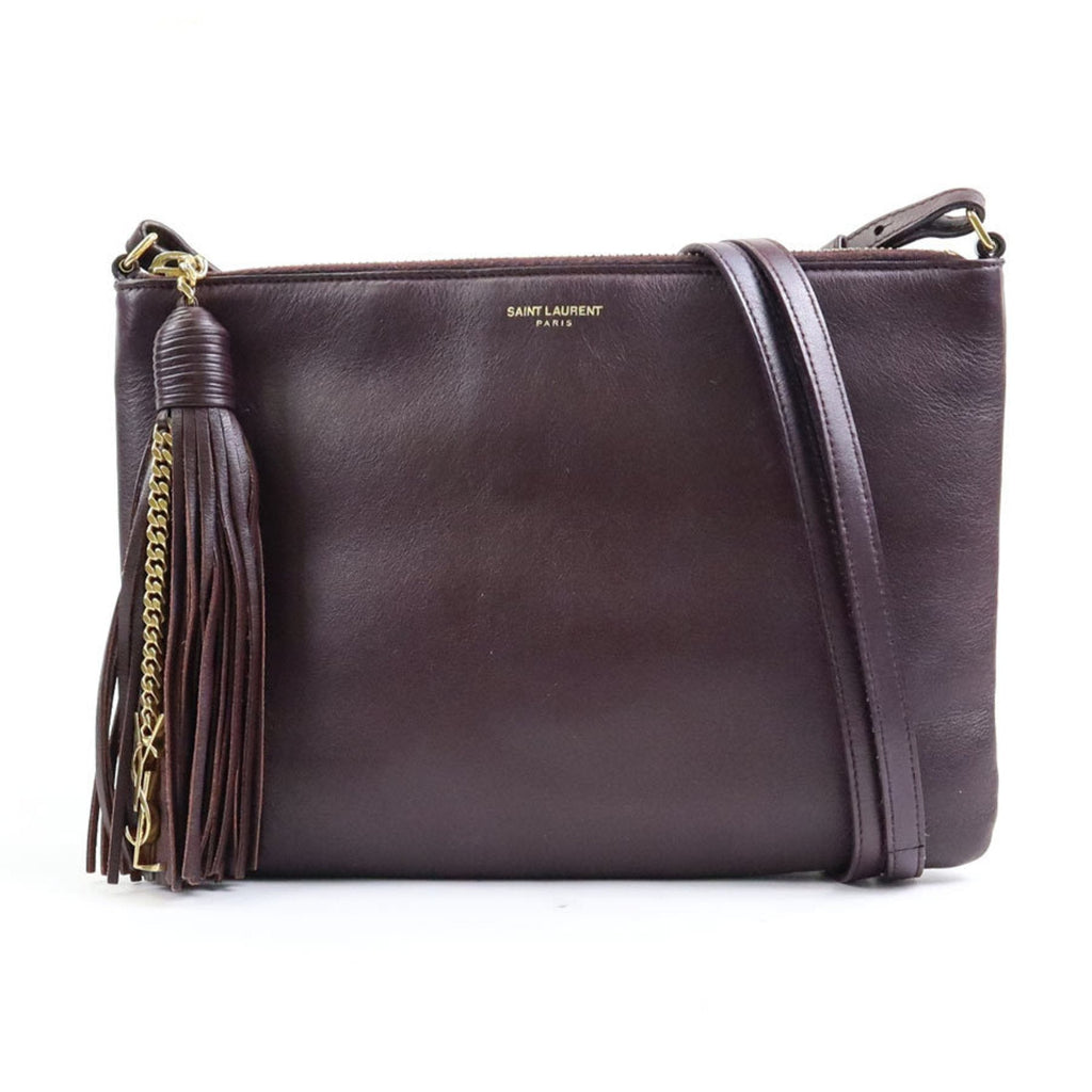 SAINT LAURENT Crossbody Shoulder Bag Leather/Metal Bordeaux/Gold Women's