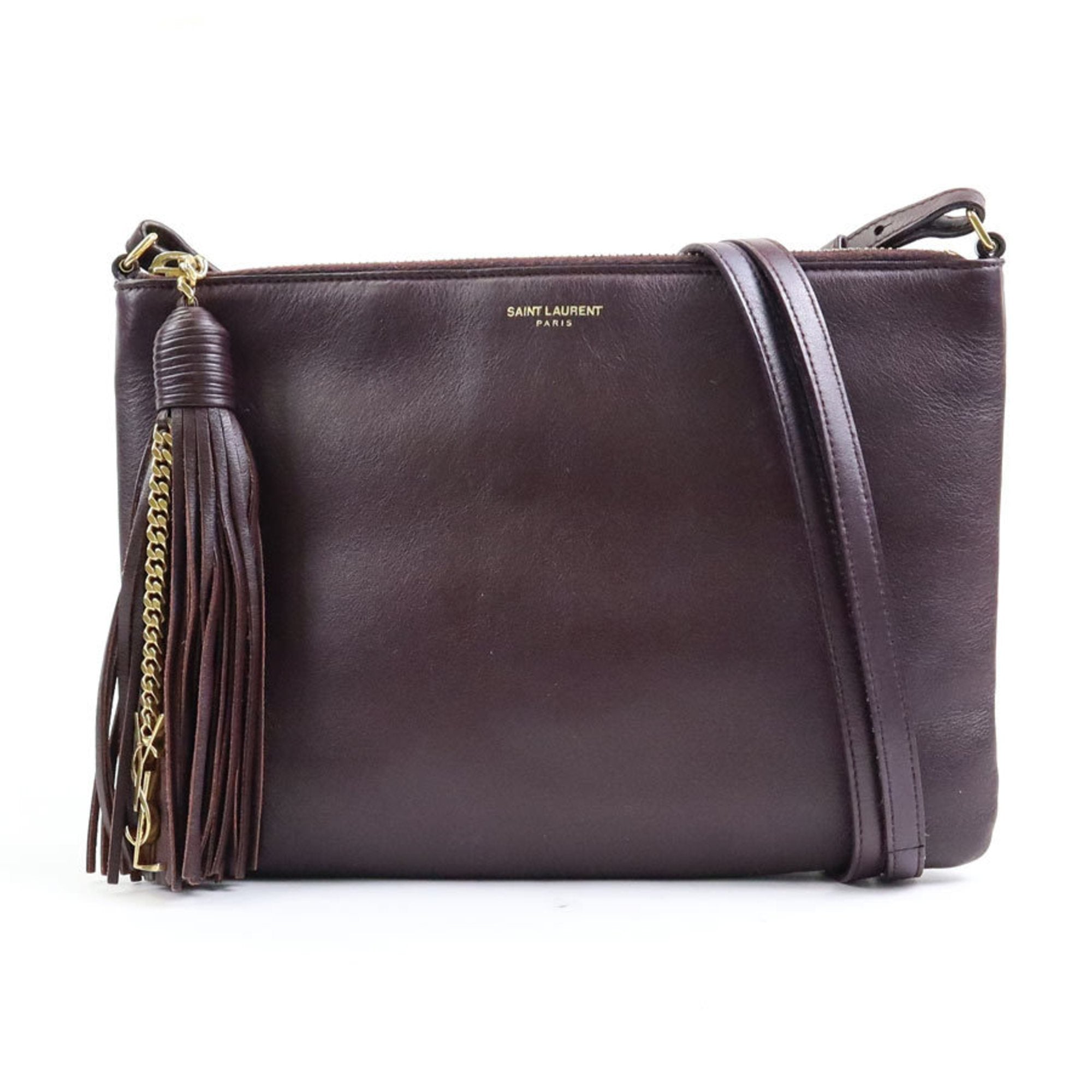 SAINT LAURENT Crossbody Shoulder Bag Leather/Metal Bordeaux/Gold Women's