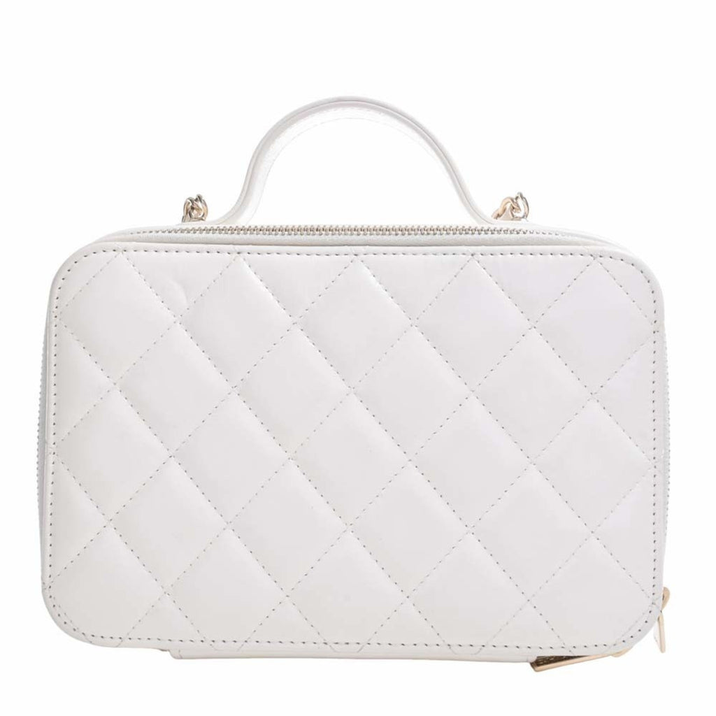 CHANEL Leather Matelasse Coco Mark Chain Shoulder Bag Vanity White Ladies