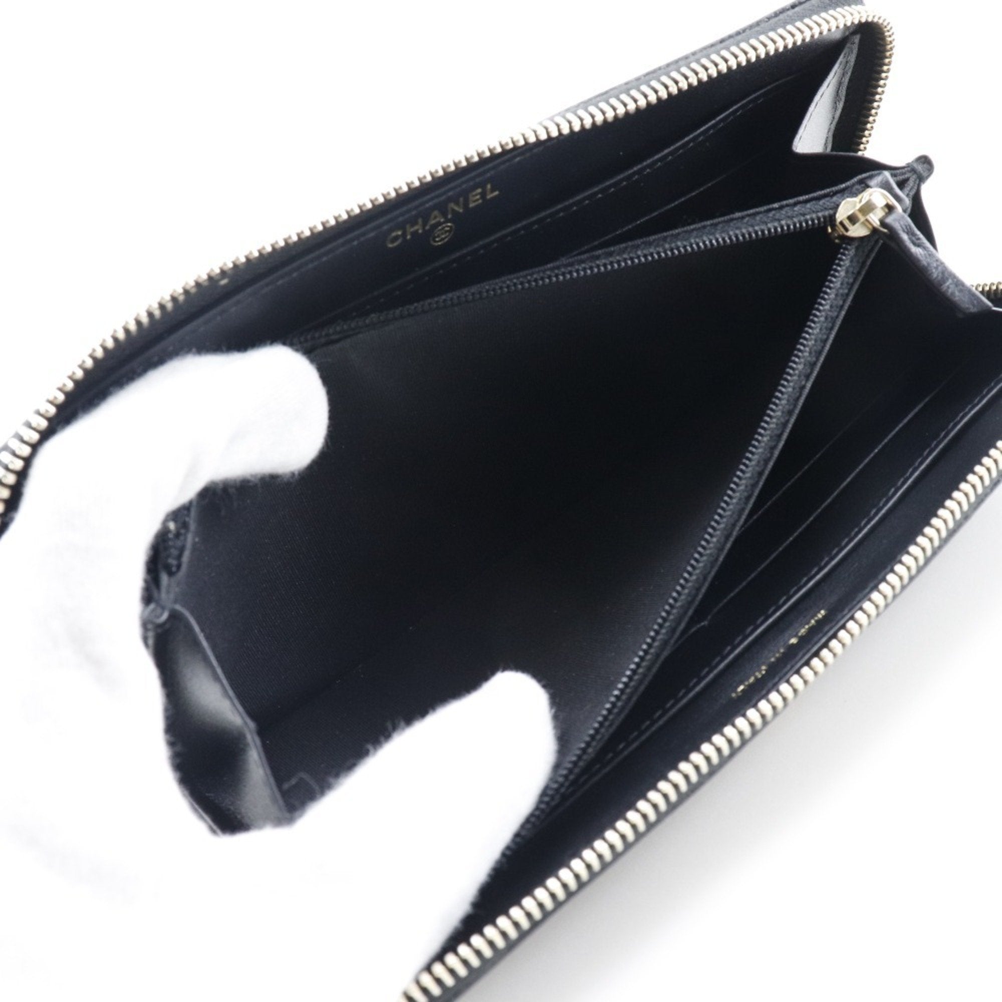 CHANEL Camellia Emboss Cocomark A82281 Matte Caviar Skin Black Women's Long Wallet
