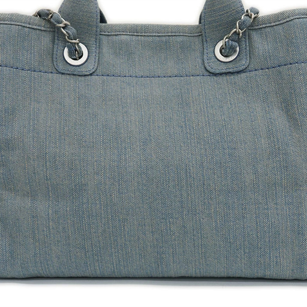 CHANEL Denim Shopping Bag Tote Light Blue Deauville Women's