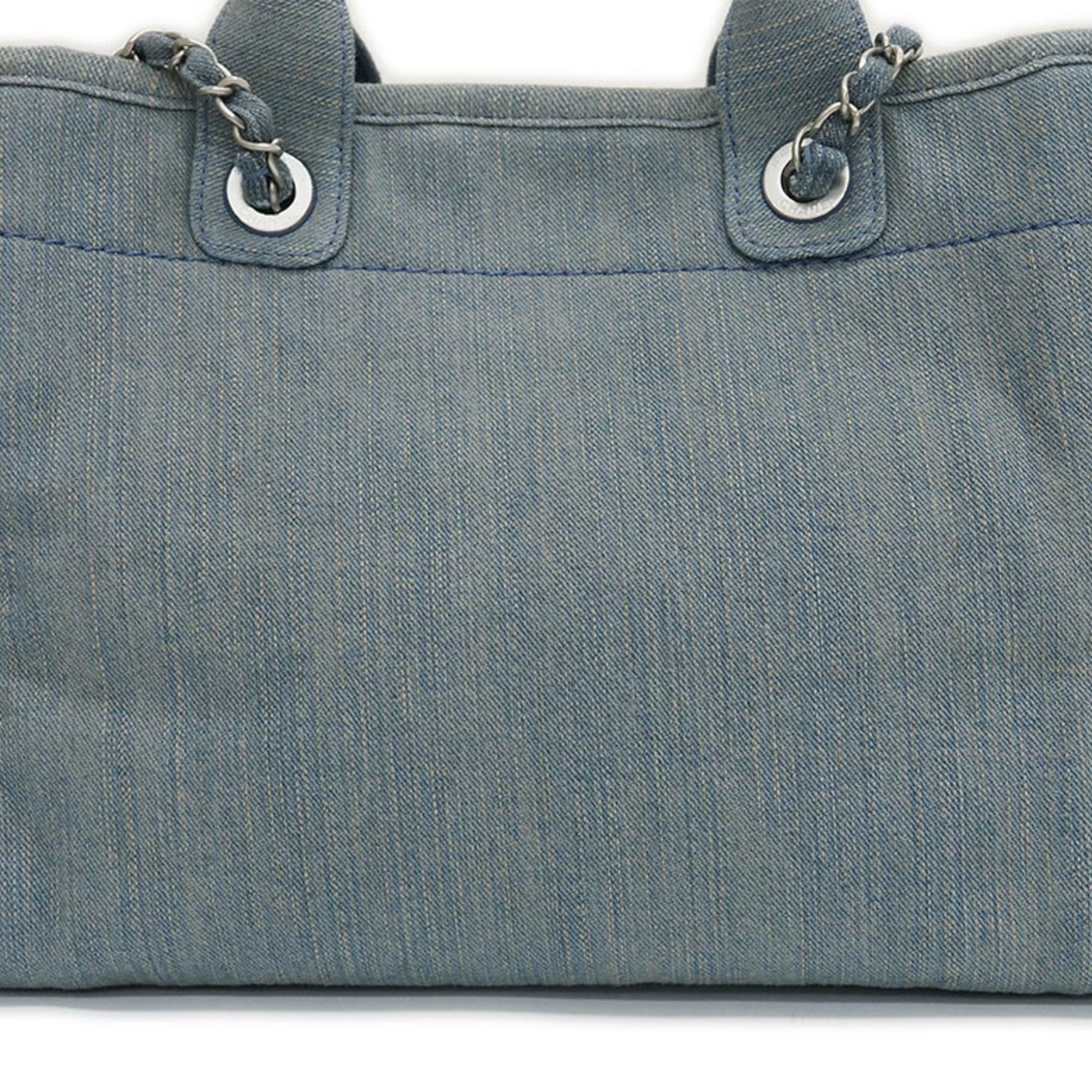 CHANEL Denim Shopping Bag Tote Light Blue Deauville Women's